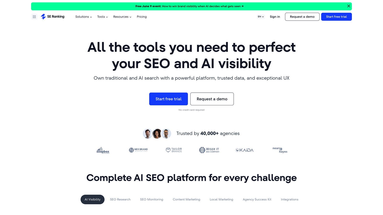 Screenshot of SE Ranking website