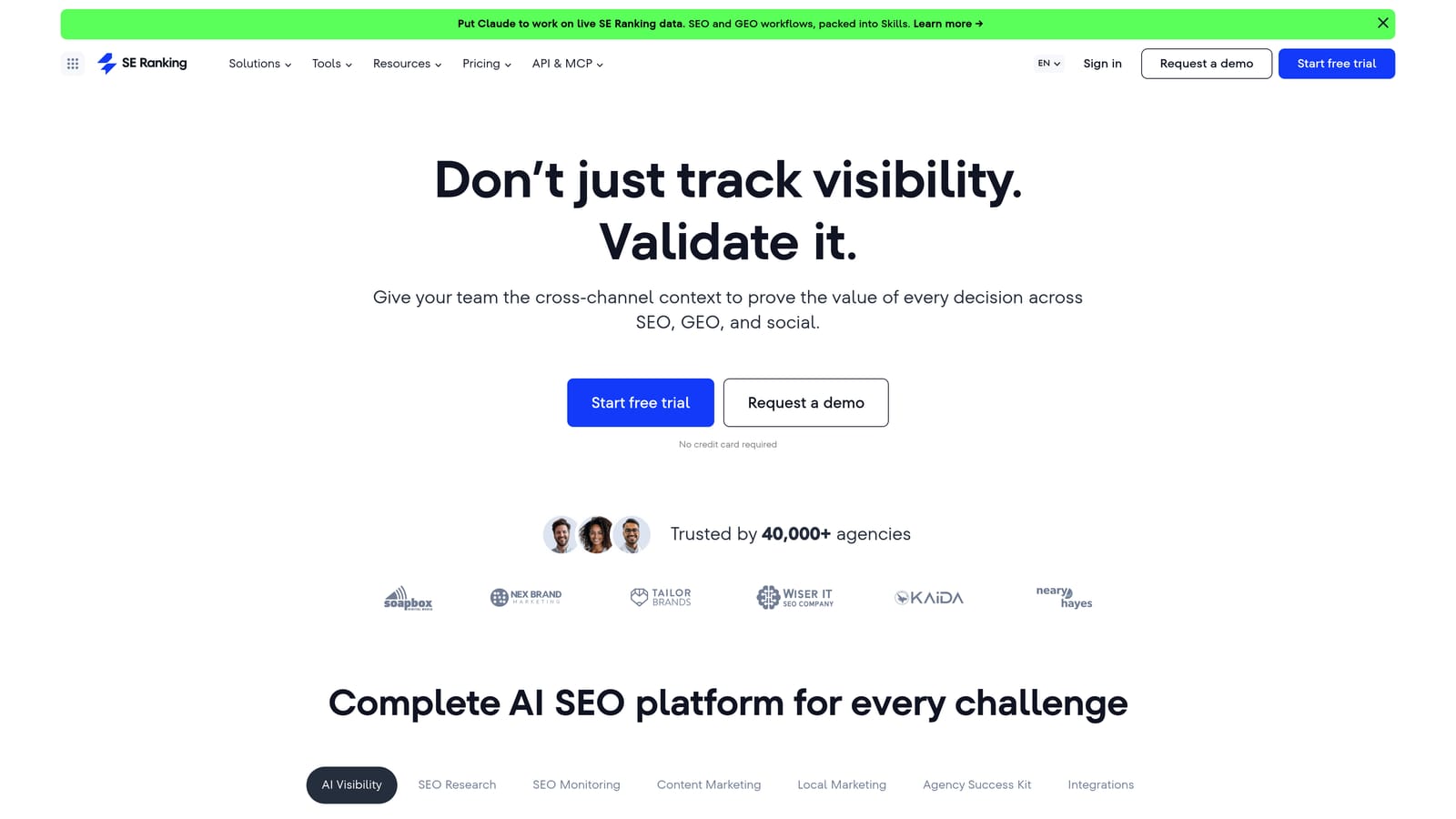 Screenshot of SE Ranking website