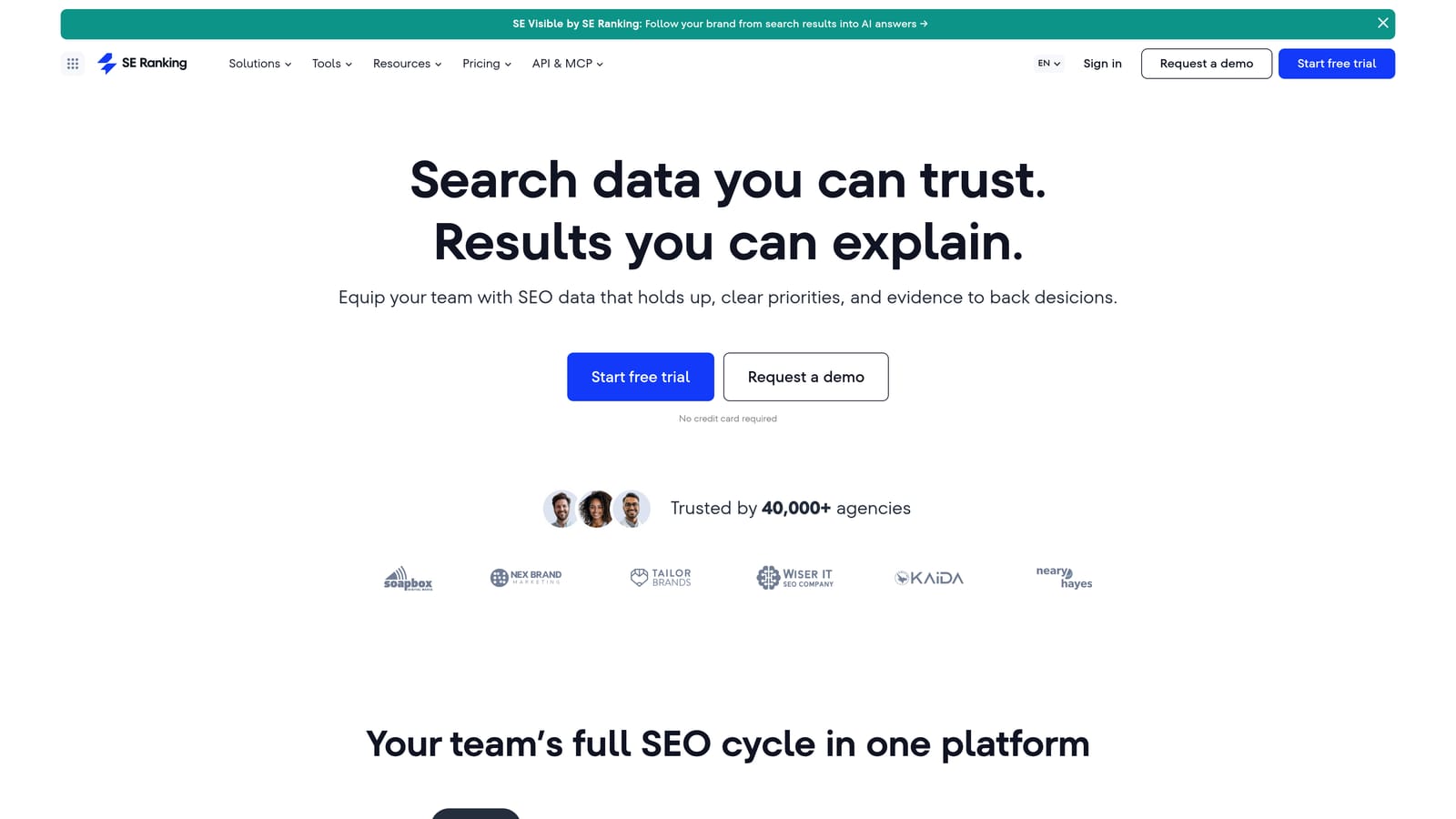 Screenshot of SE Ranking website