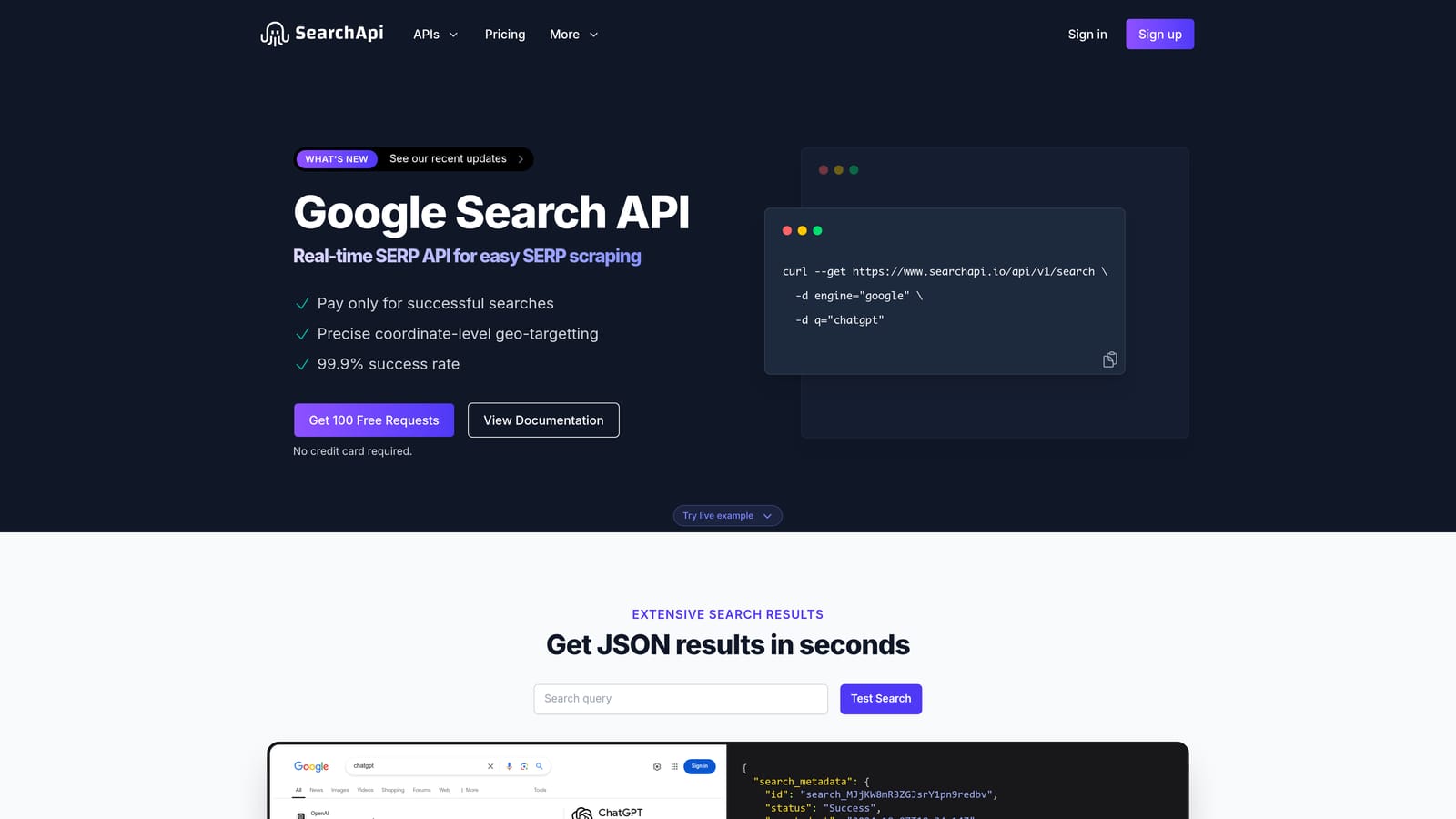 Screenshot of SearchAPI website
