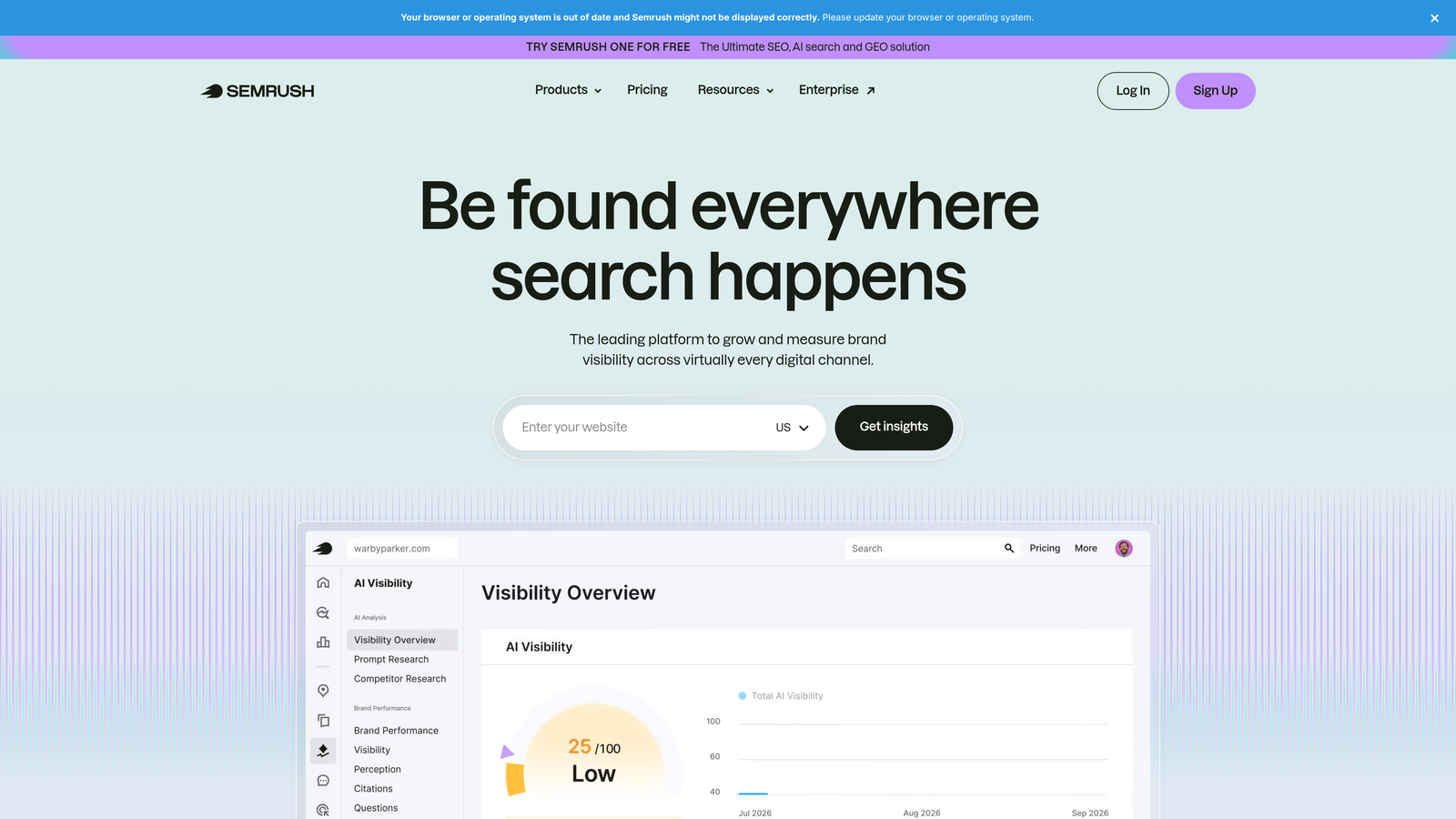 Screenshot of Semrush AI Overview Tracking website