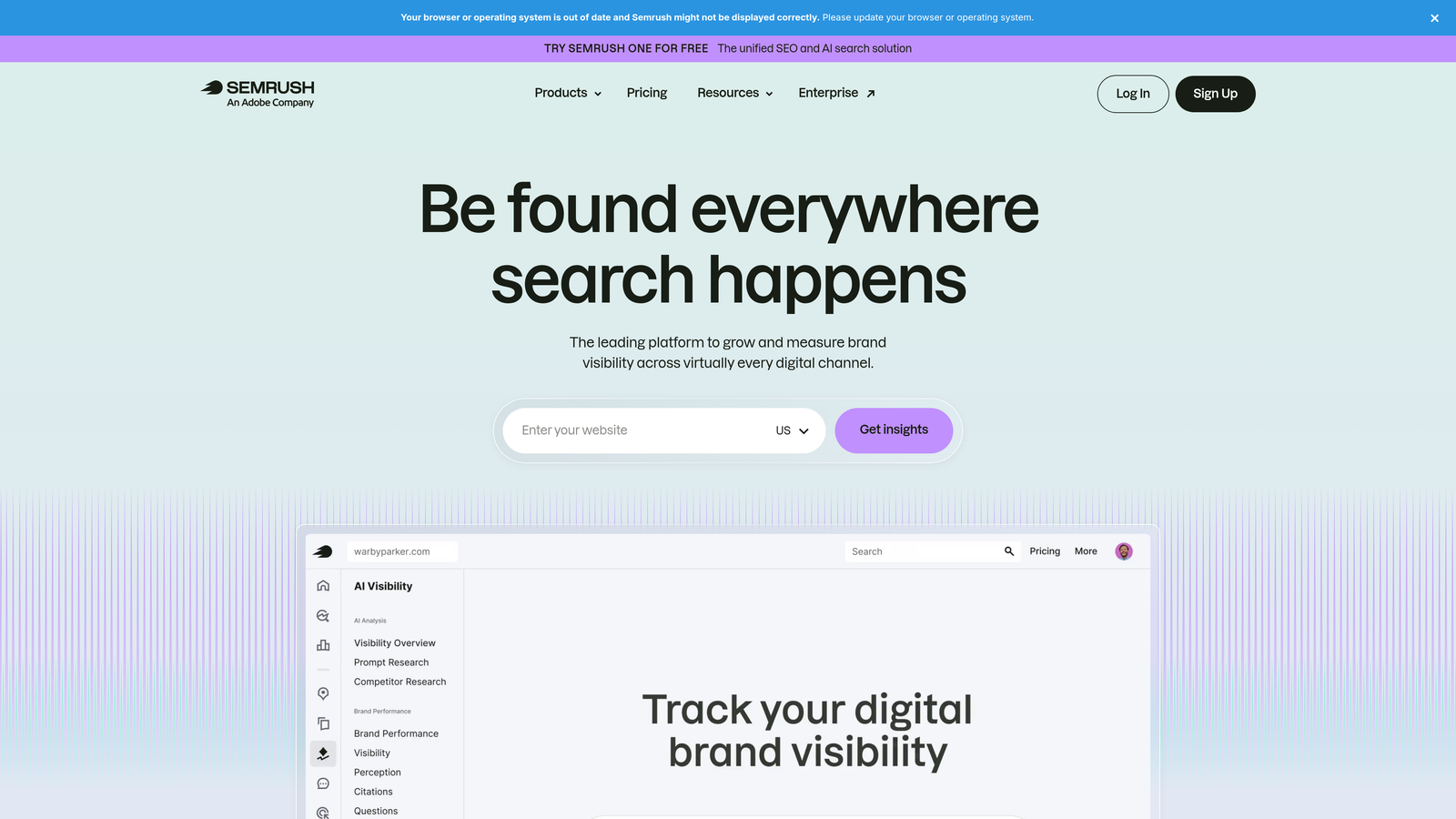 Screenshot of Semrush AI website