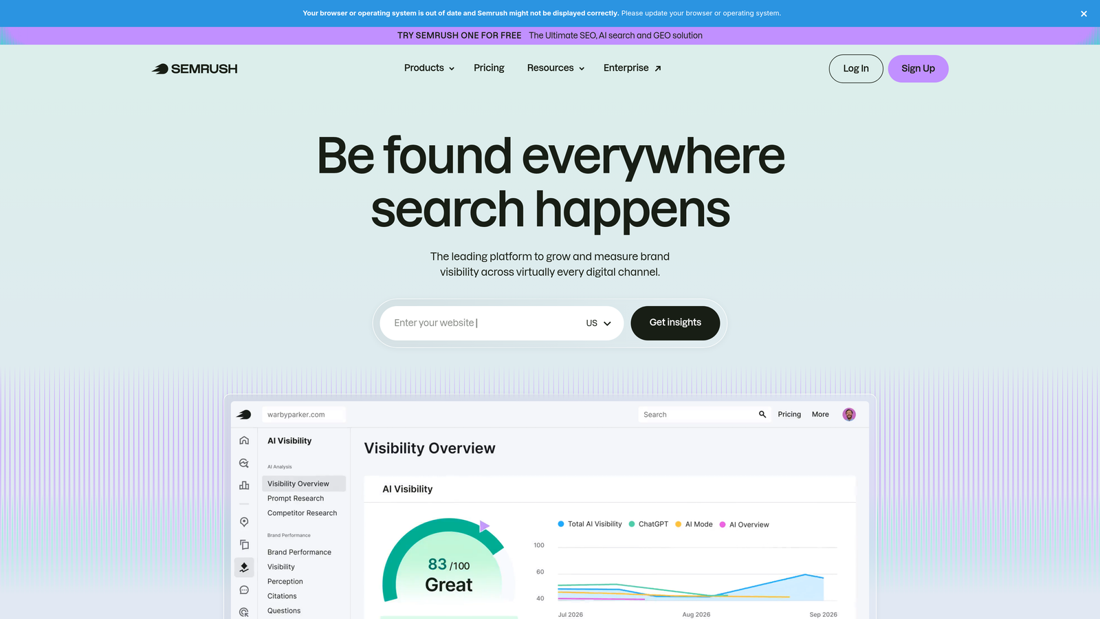 Screenshot of Semrush AI Toolkit website