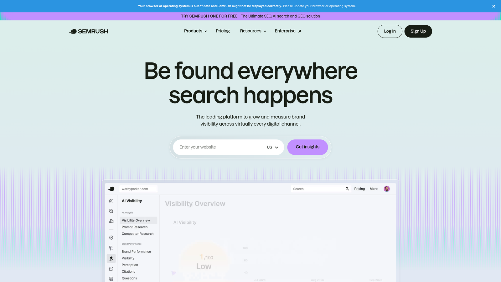 Screenshot of Semrush AI Toolkit website