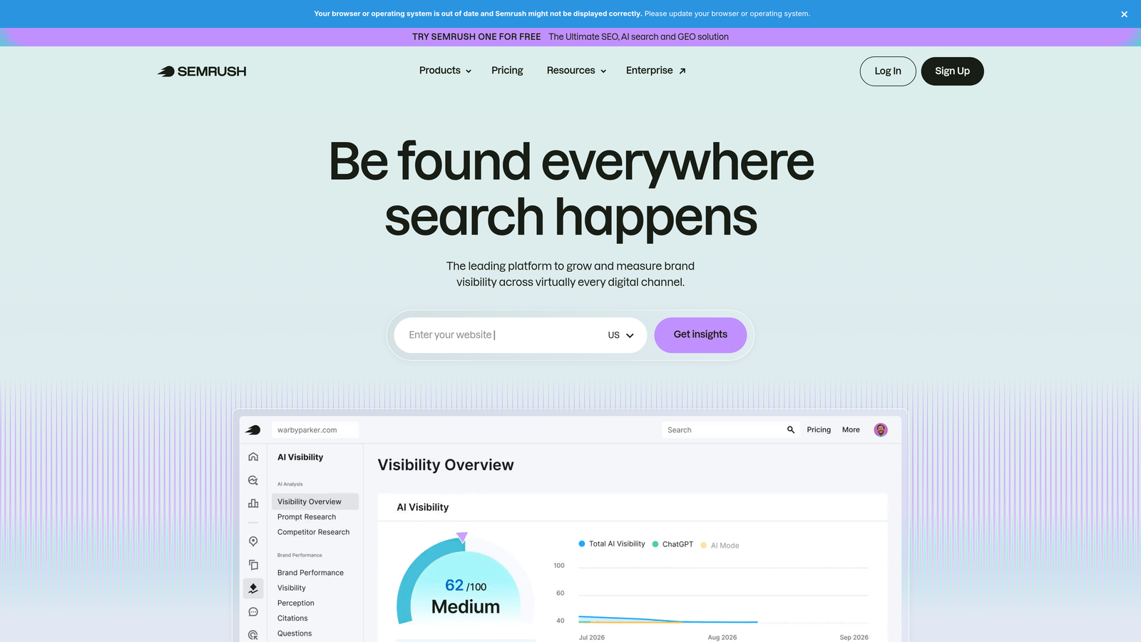 Screenshot of Semrush AI Toolkit website