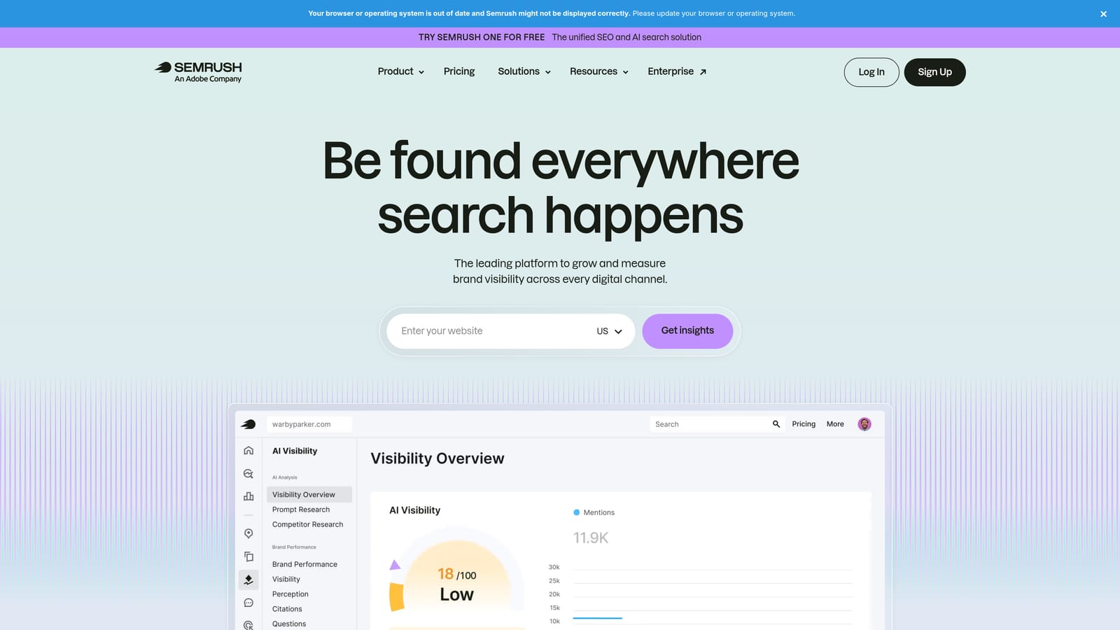 Screenshot of Semrush AI Toolkit website