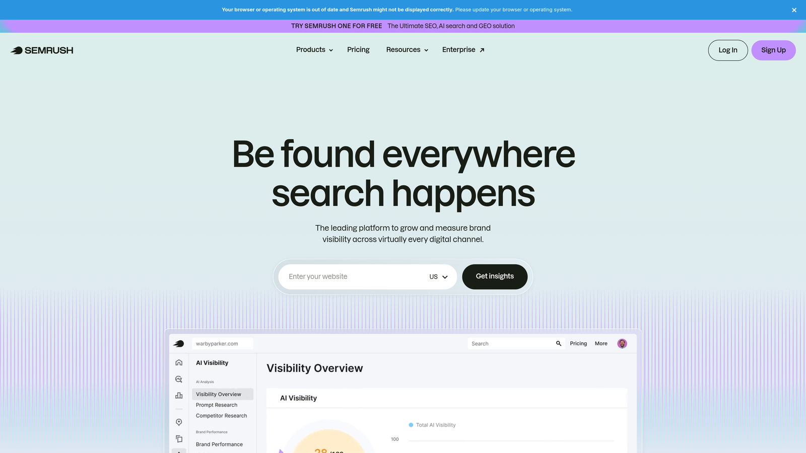 Screenshot of Semrush AI Tracking Suite website
