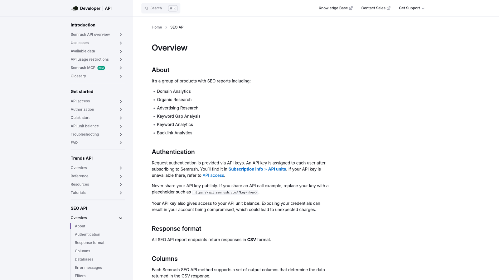 Screenshot of SEMrush API website
