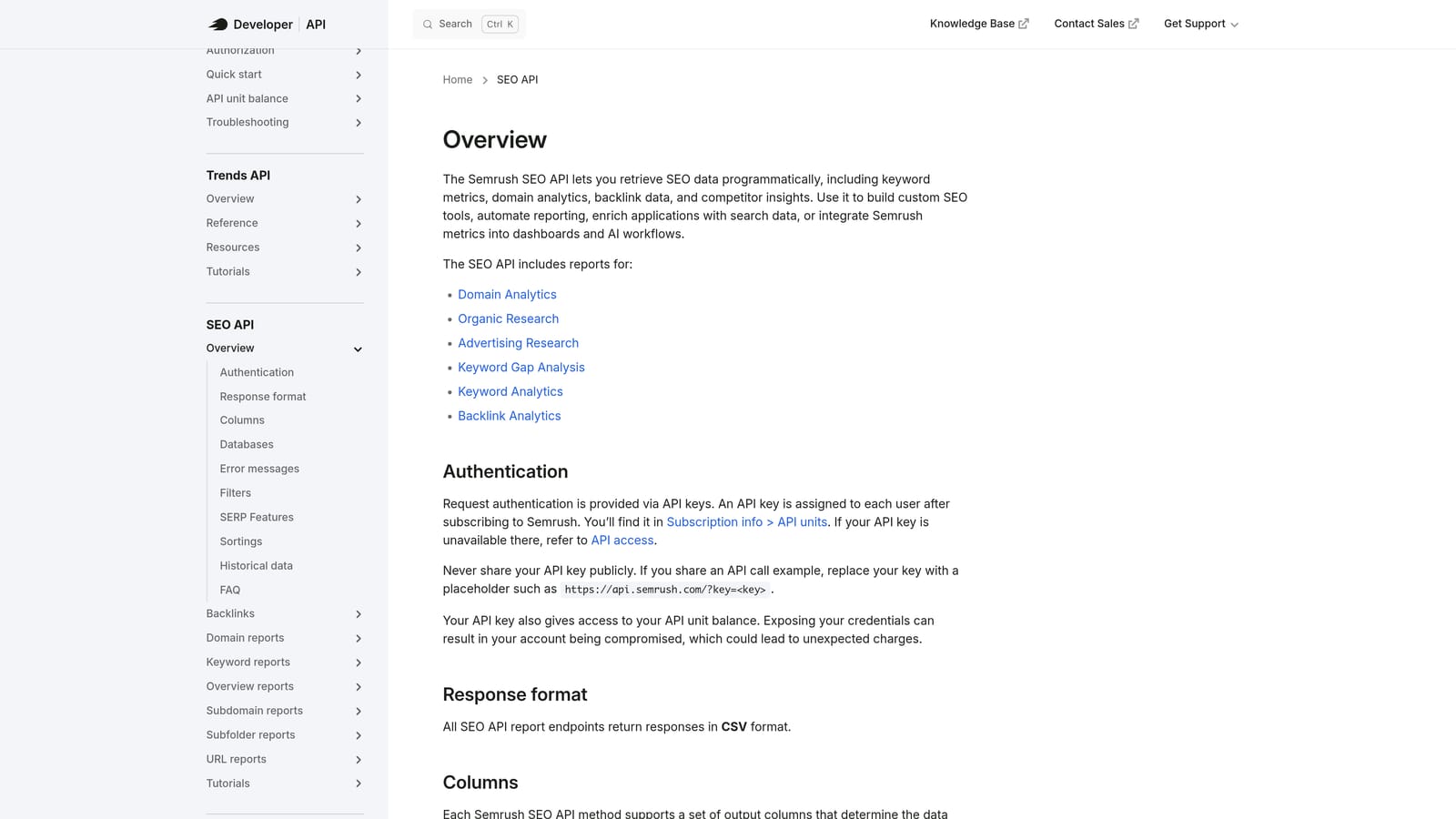 Screenshot of Semrush API website