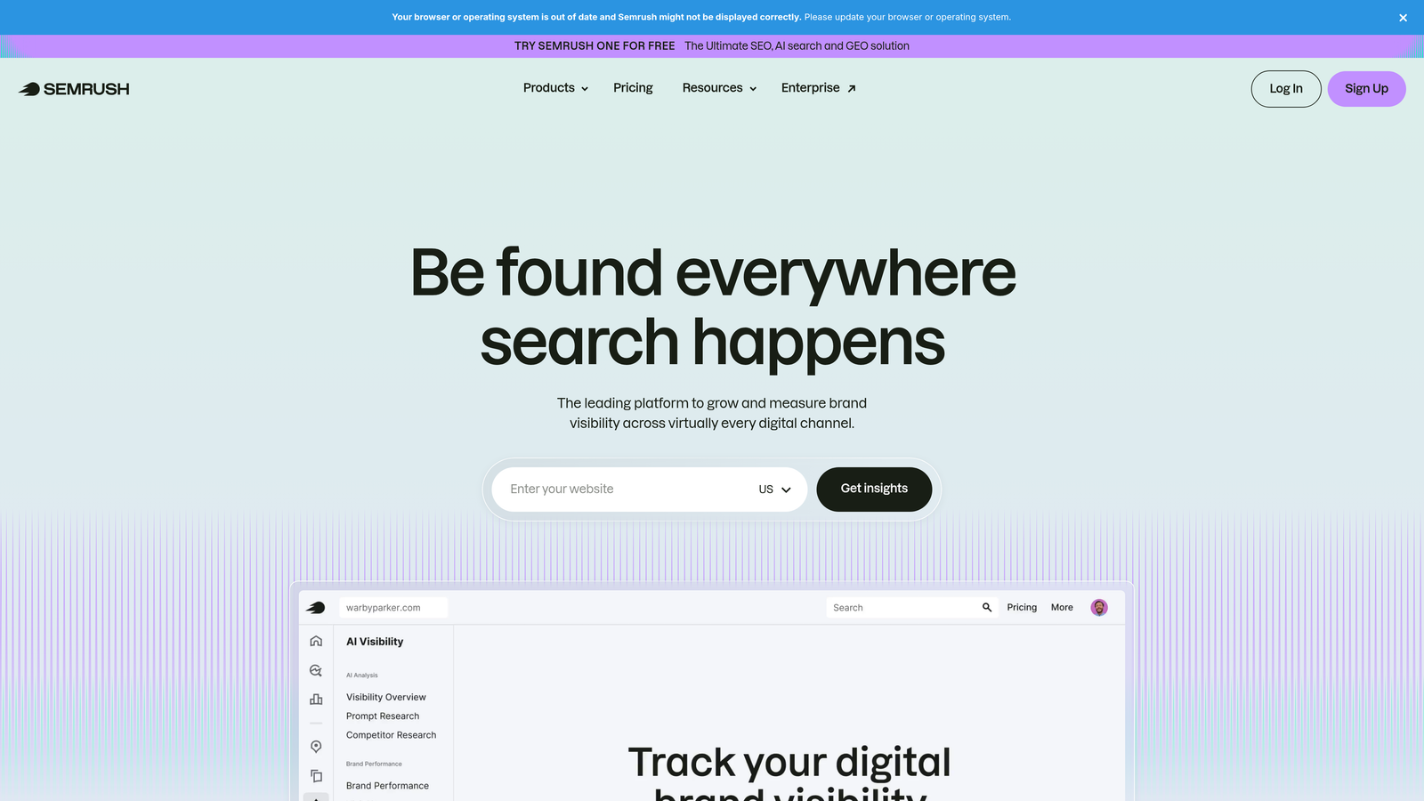 Screenshot of Semrush Brand Monitoring website