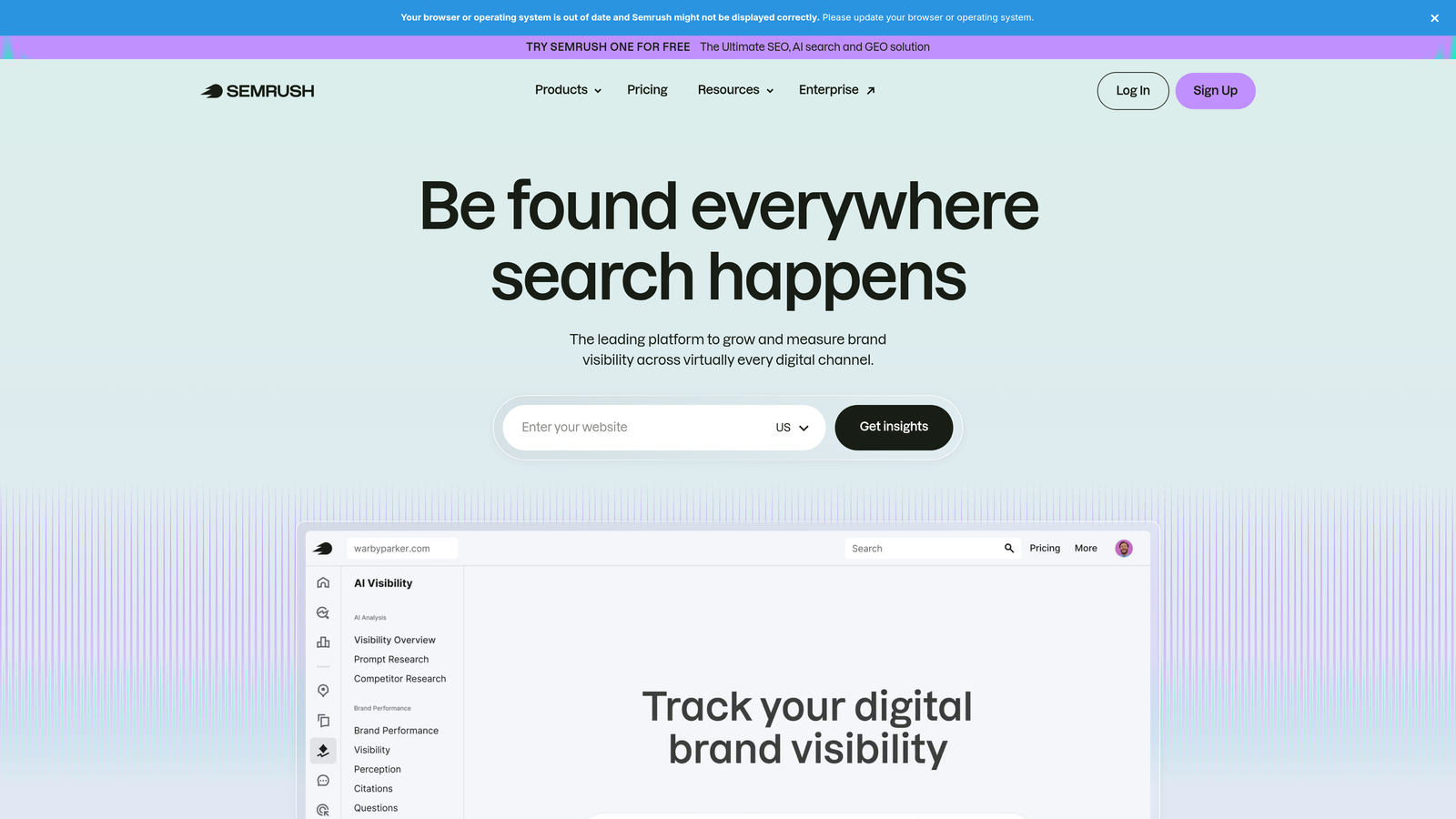 Screenshot of Semrush Brand Monitoring website