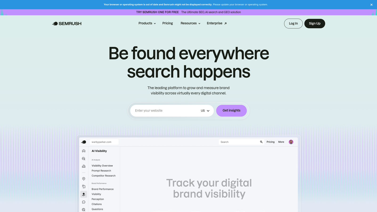 Screenshot of Semrush Brand Monitoring website