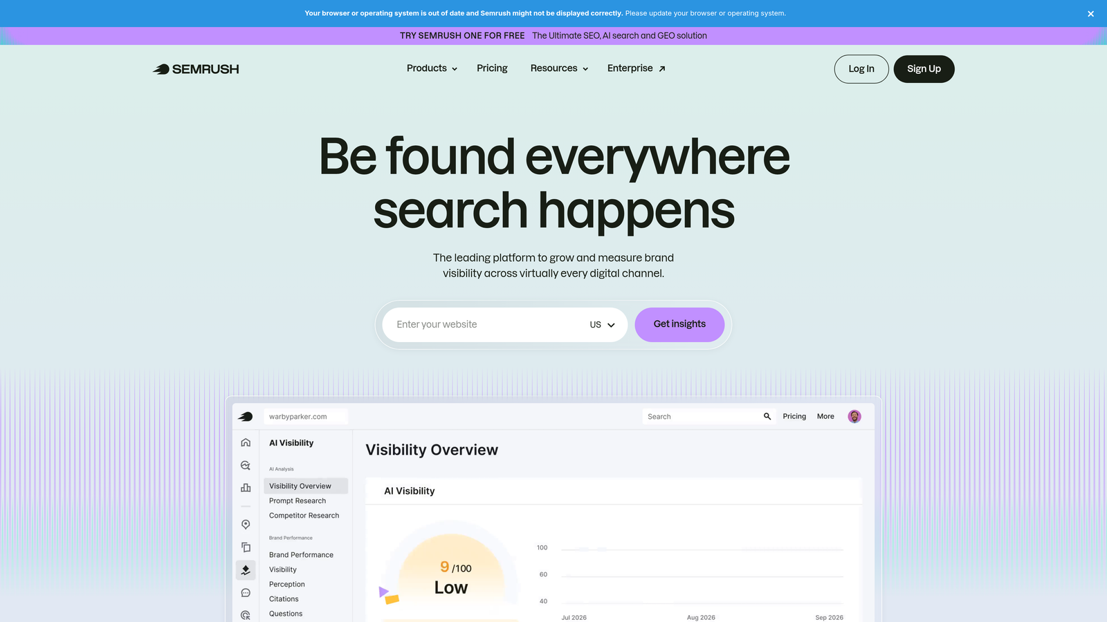 Screenshot of Semrush Brand Monitoring website