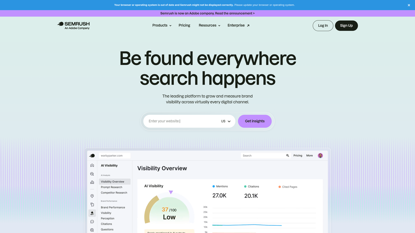 Screenshot of Semrush Brand Monitoring website