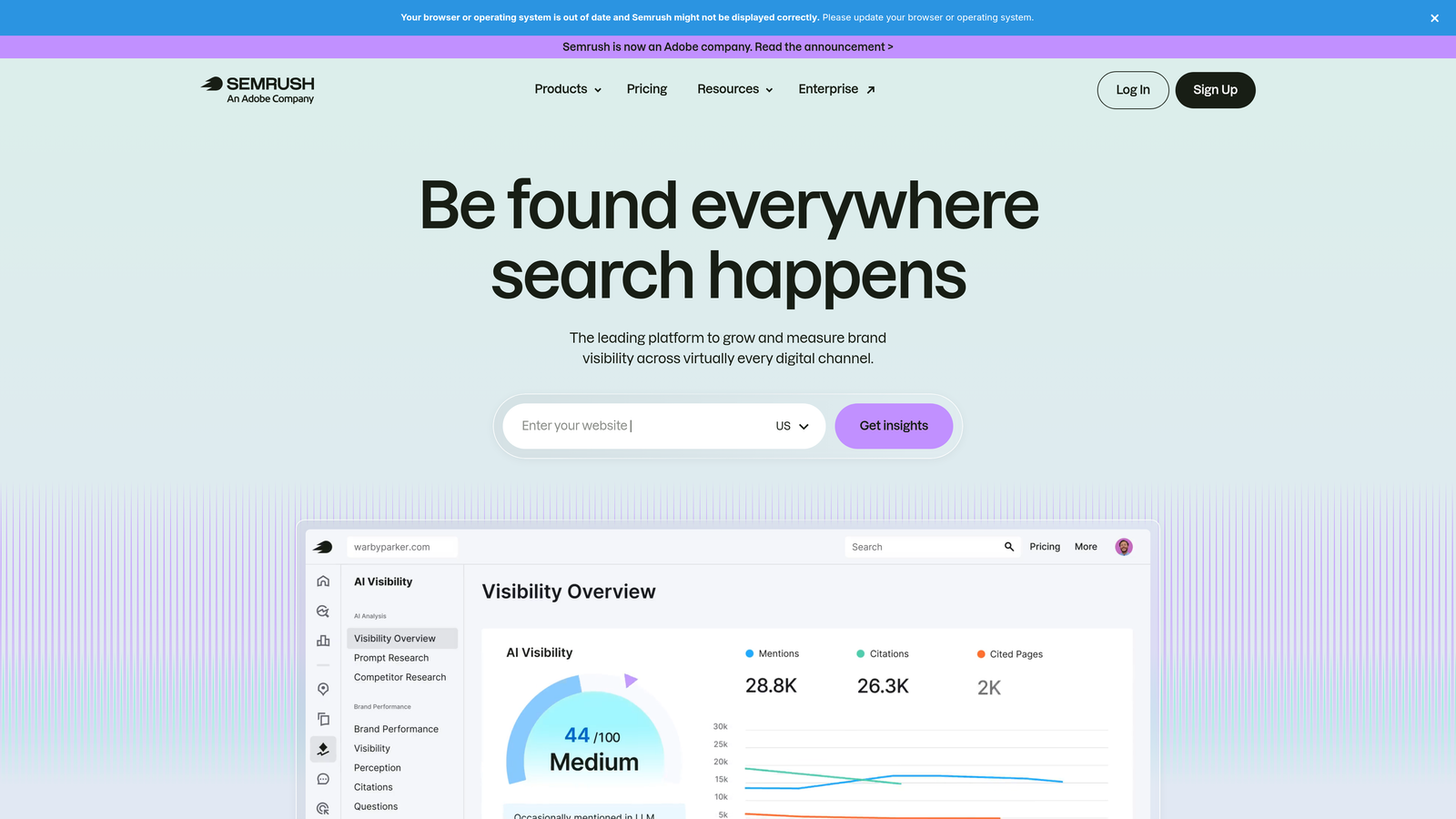 Screenshot of Semrush Brand Monitoring website