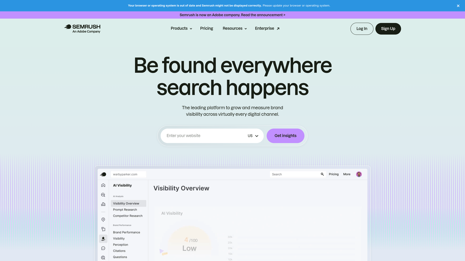 Screenshot of Semrush Brand Monitoring website