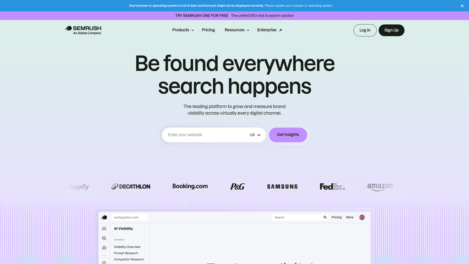 Screenshot of Semrush Brand Monitoring website