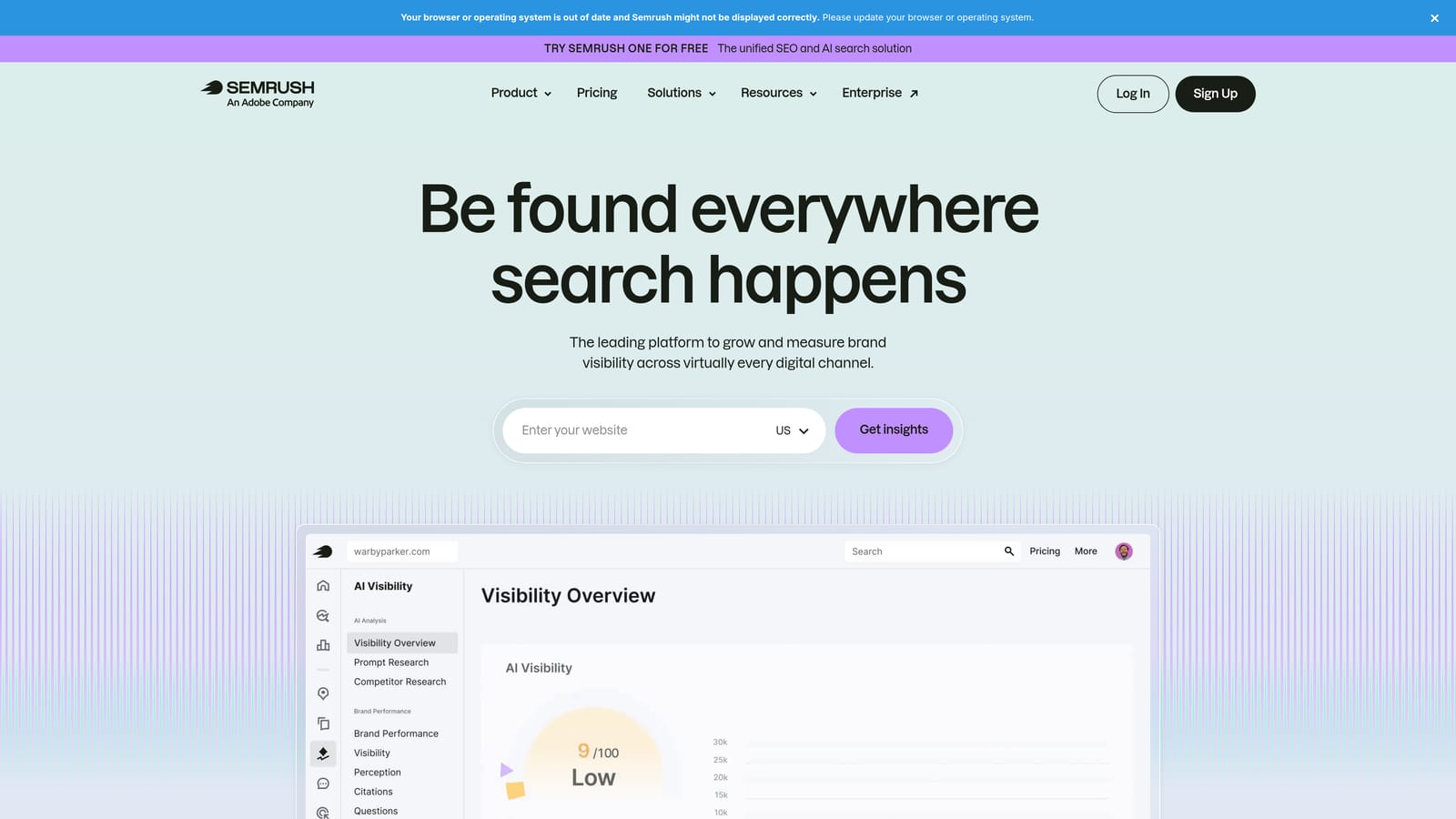 Screenshot of Semrush Brand Monitoring website