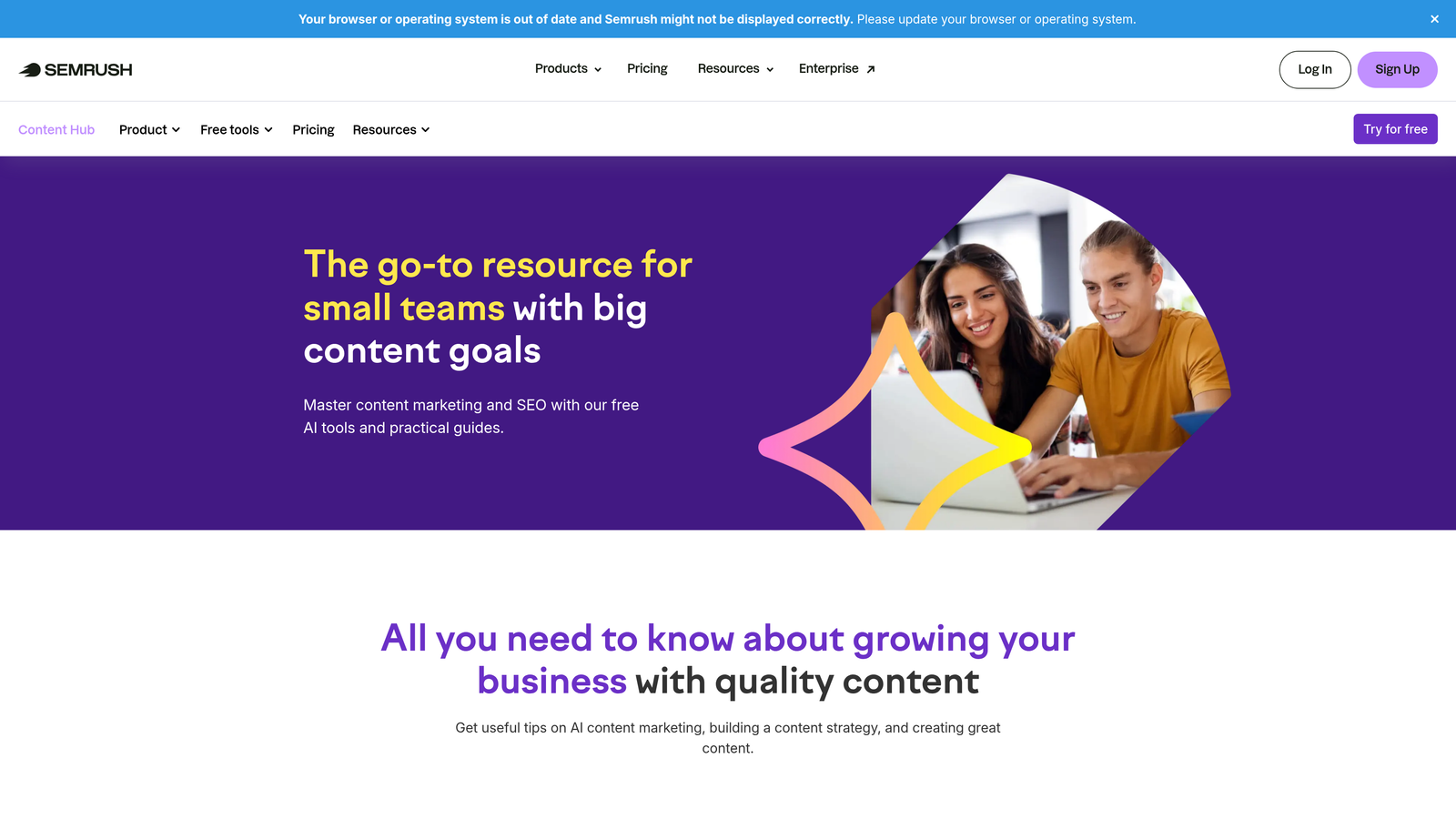 Screenshot of Semrush ContentShake AI website