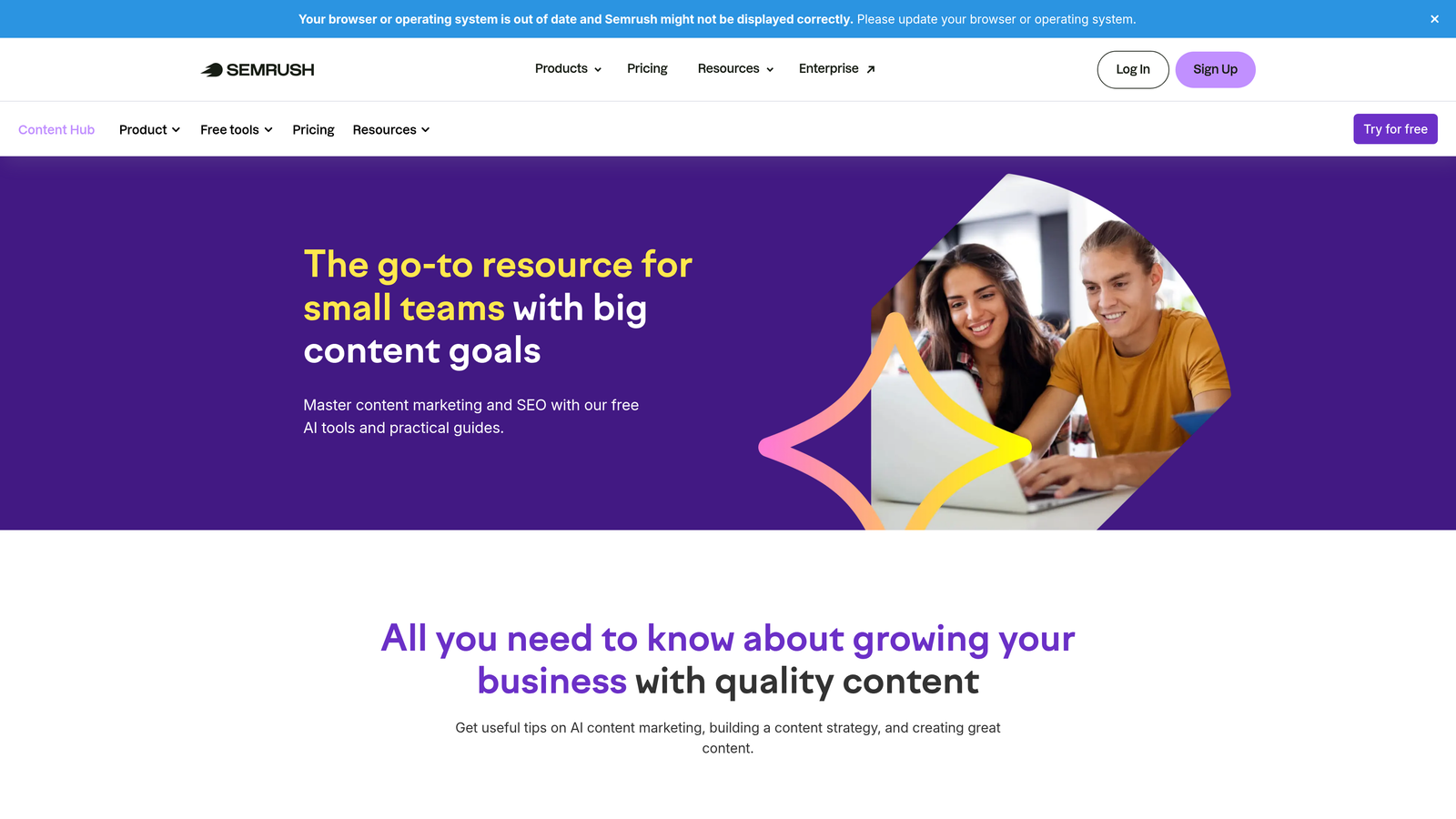 Screenshot of Semrush ContentShake AI website