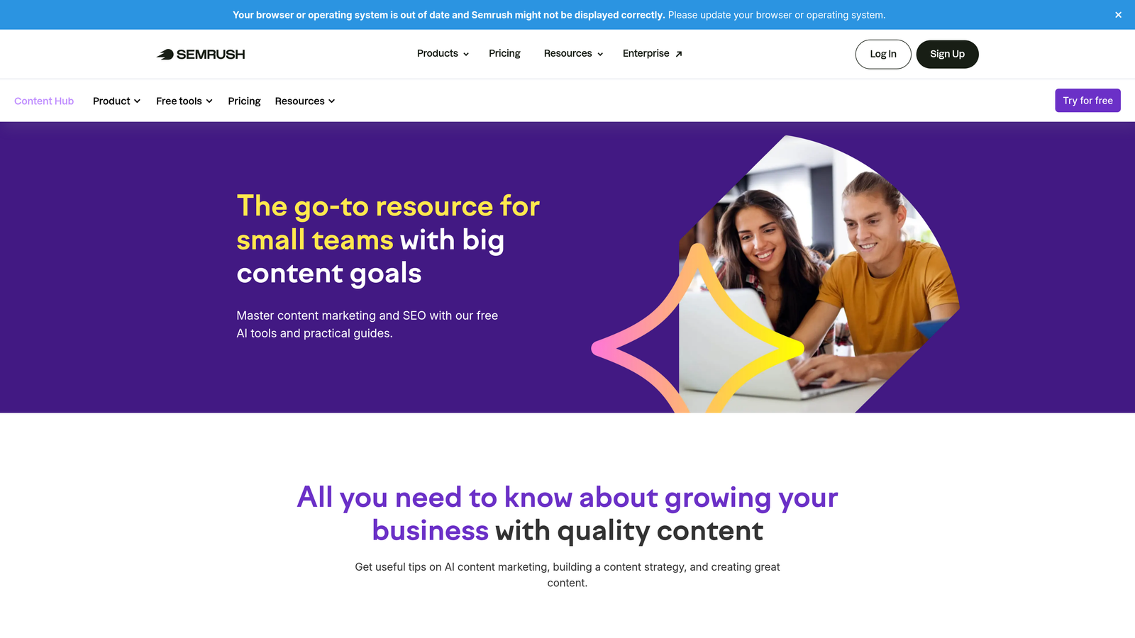 Screenshot of SEMrush ContentShake AI website