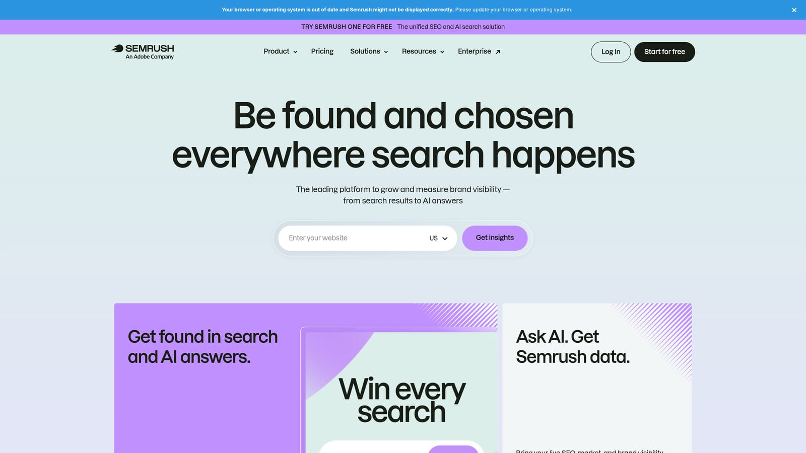 Screenshot of Semrush Position Tracking website