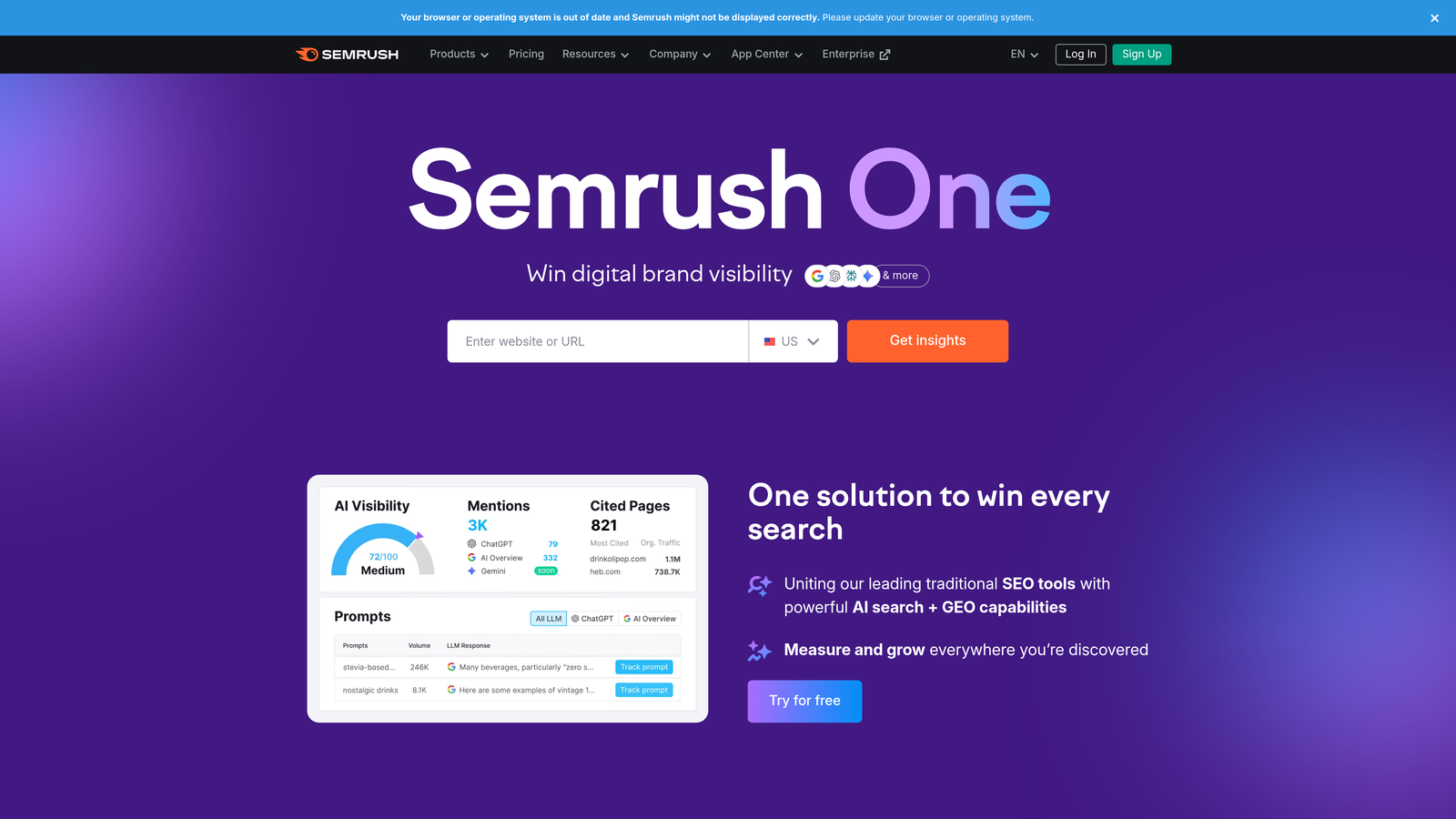 Screenshot of Semrush website