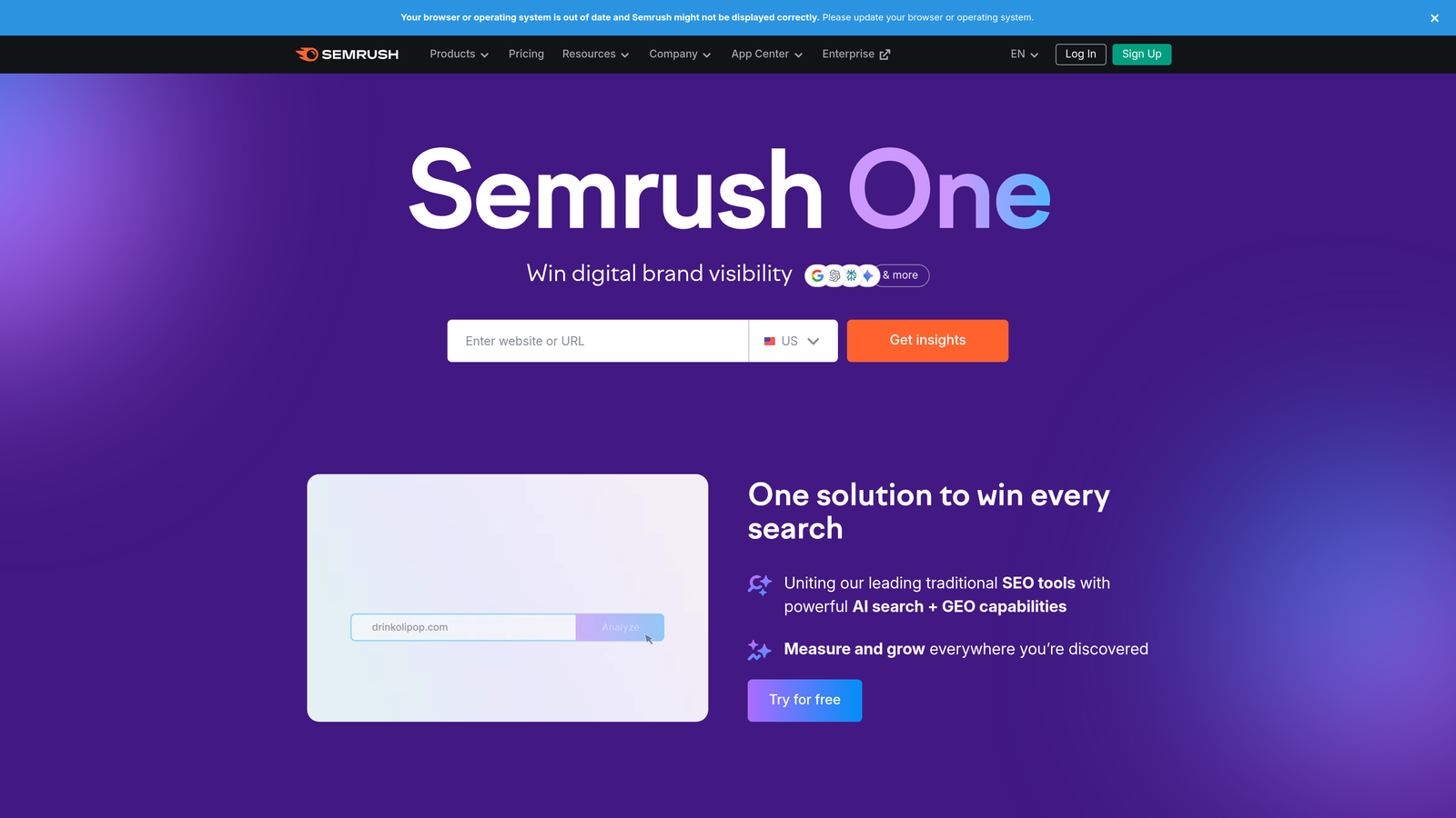 Screenshot of Semrush website