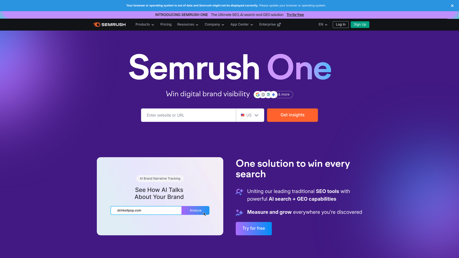 Screenshot of Semrush website