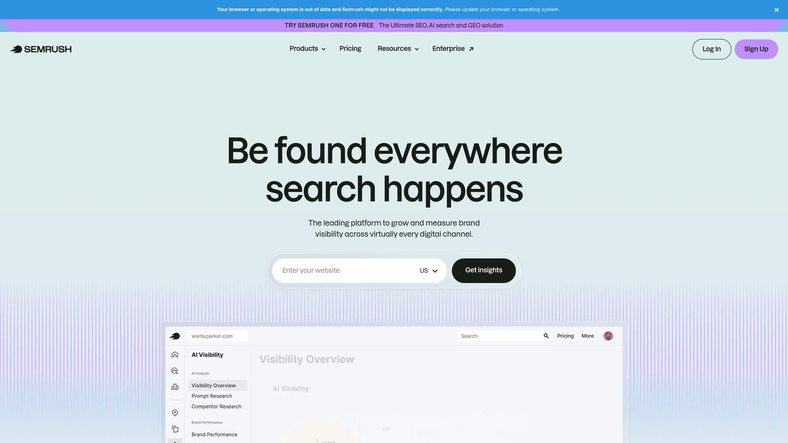 Screenshot of Semrush website