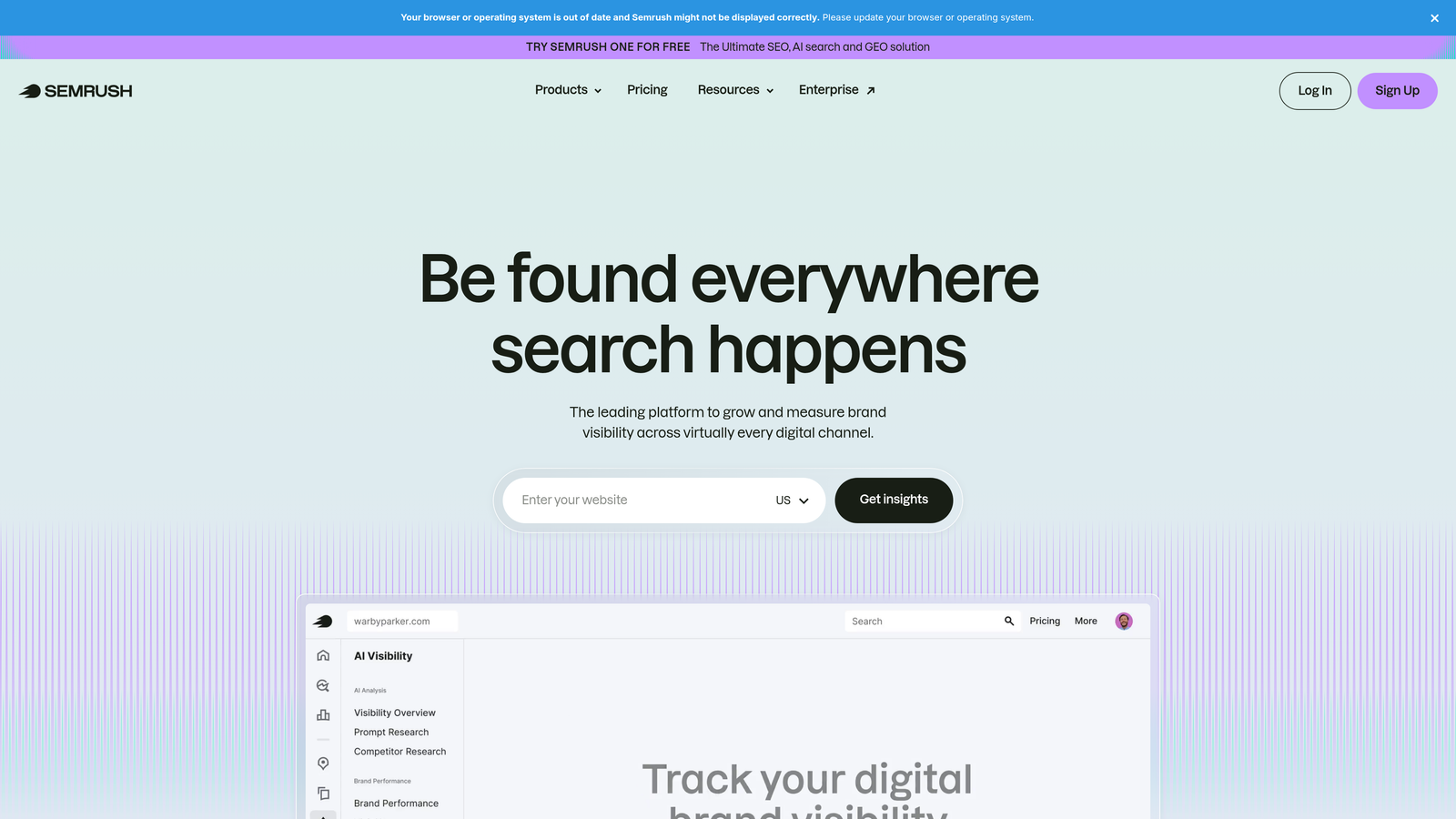 Screenshot of Semrush website