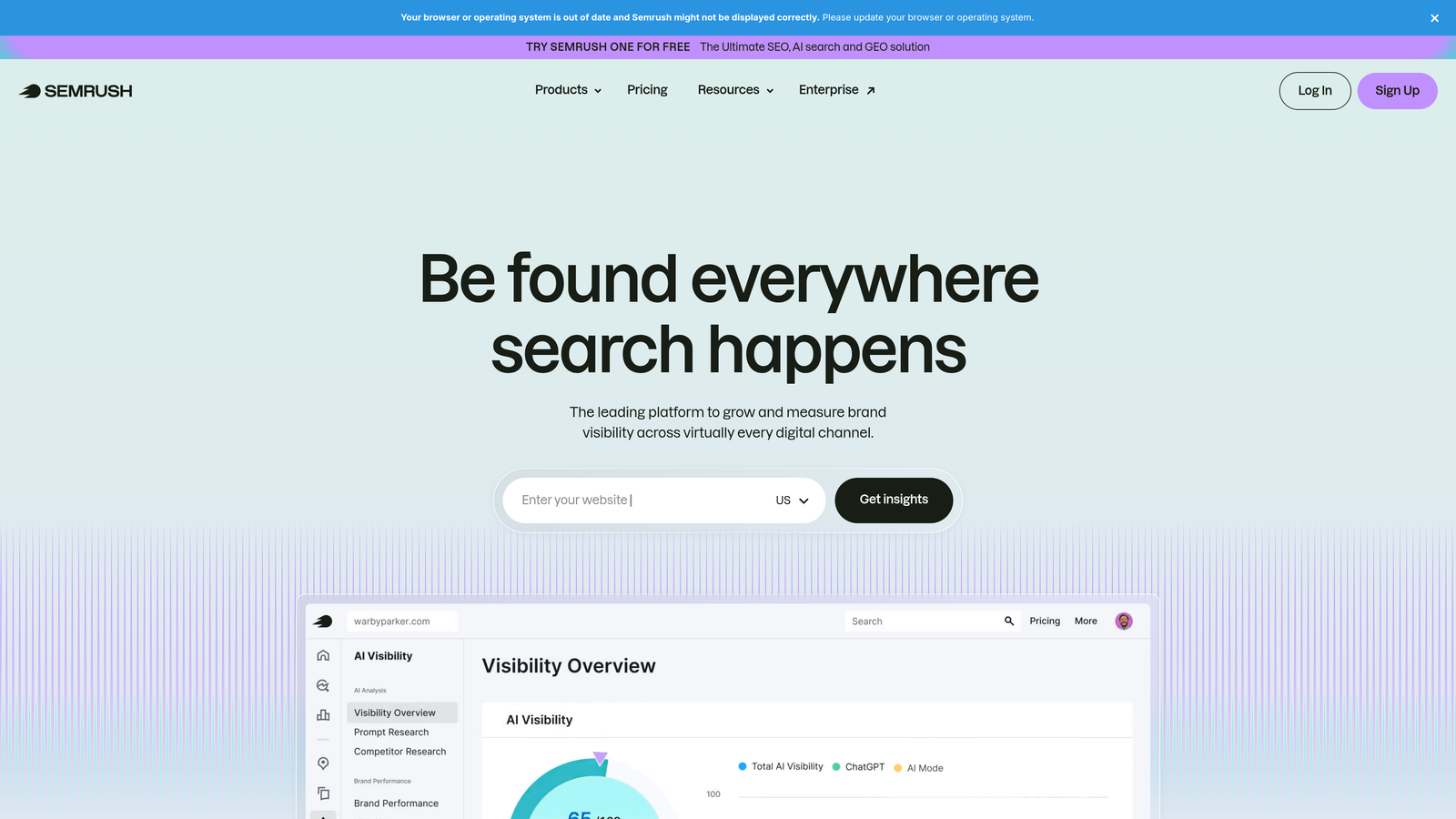 Screenshot of Semrush website
