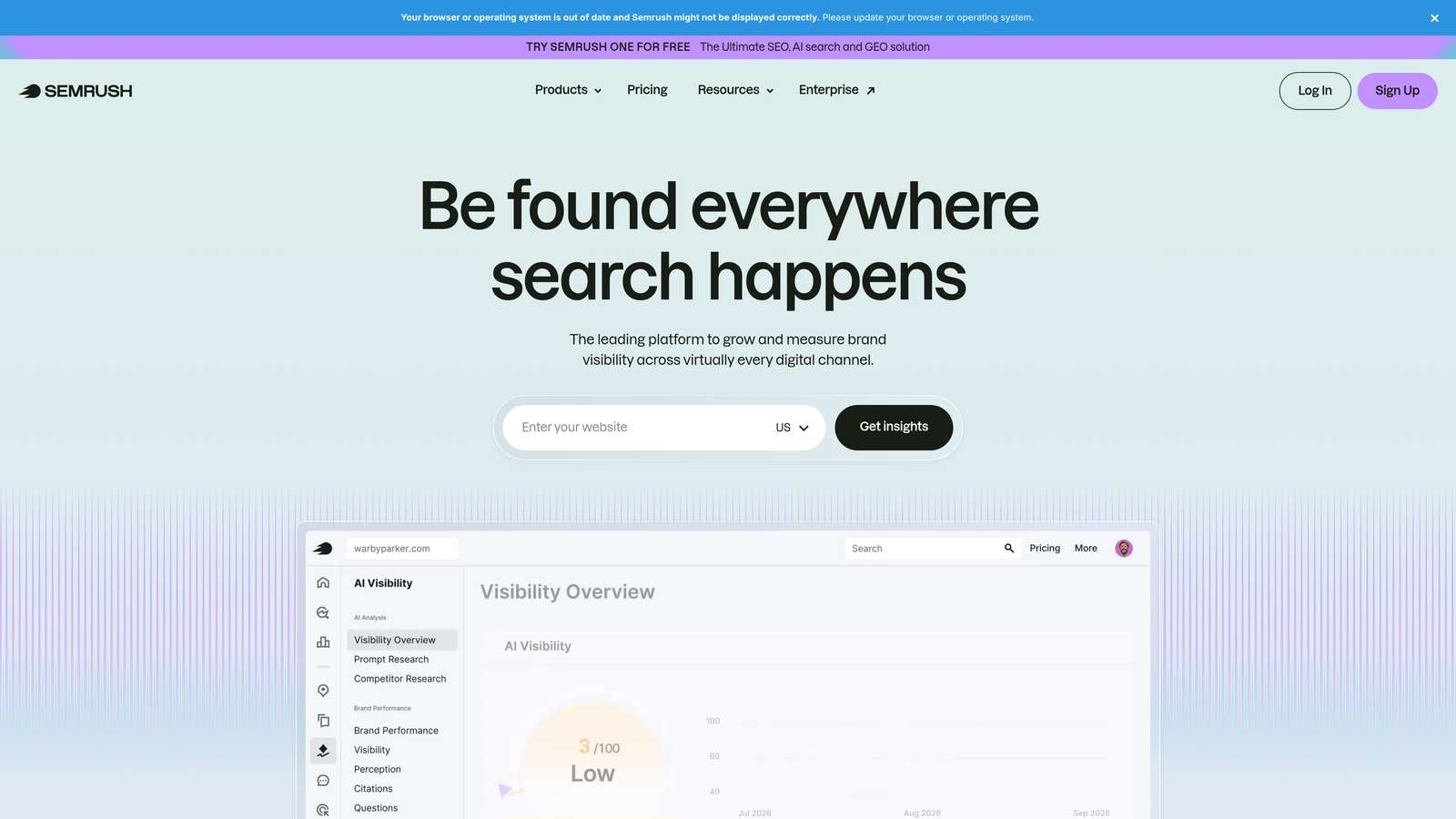Screenshot of Semrush website