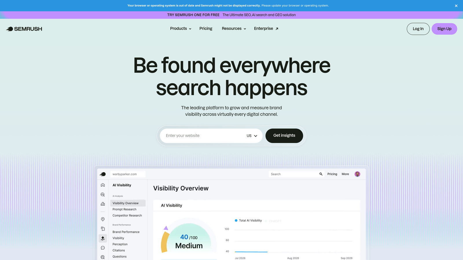 Screenshot of Semrush website