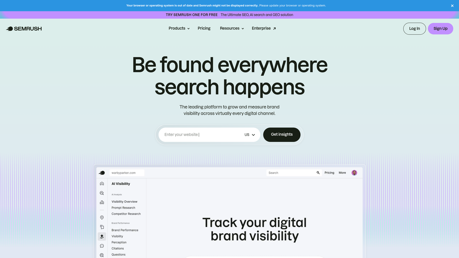 Screenshot of Semrush website