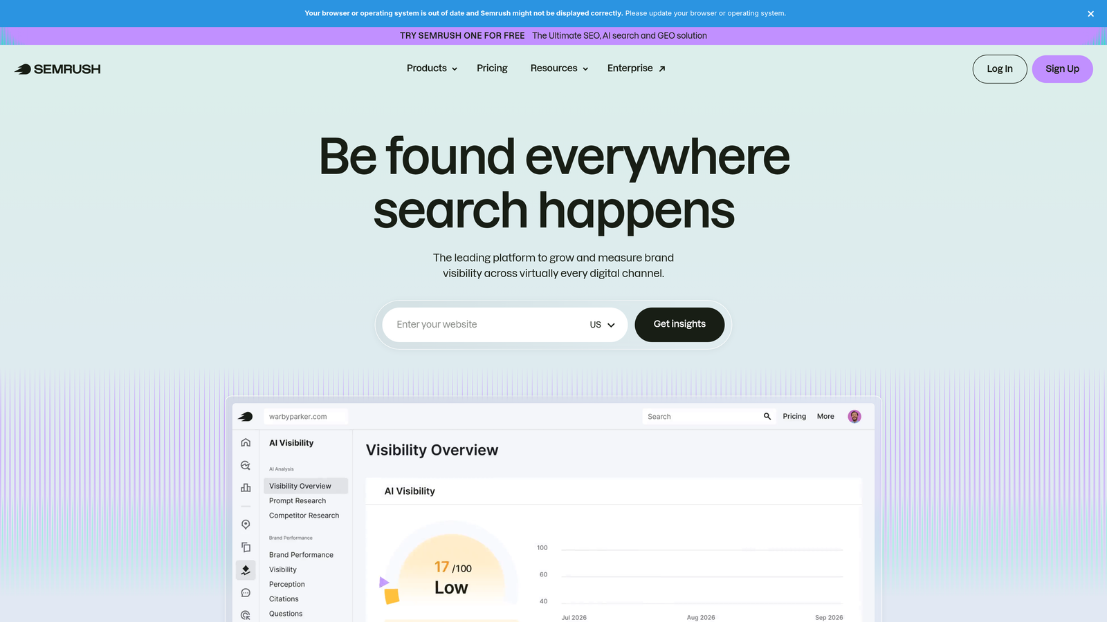 Screenshot of Semrush website