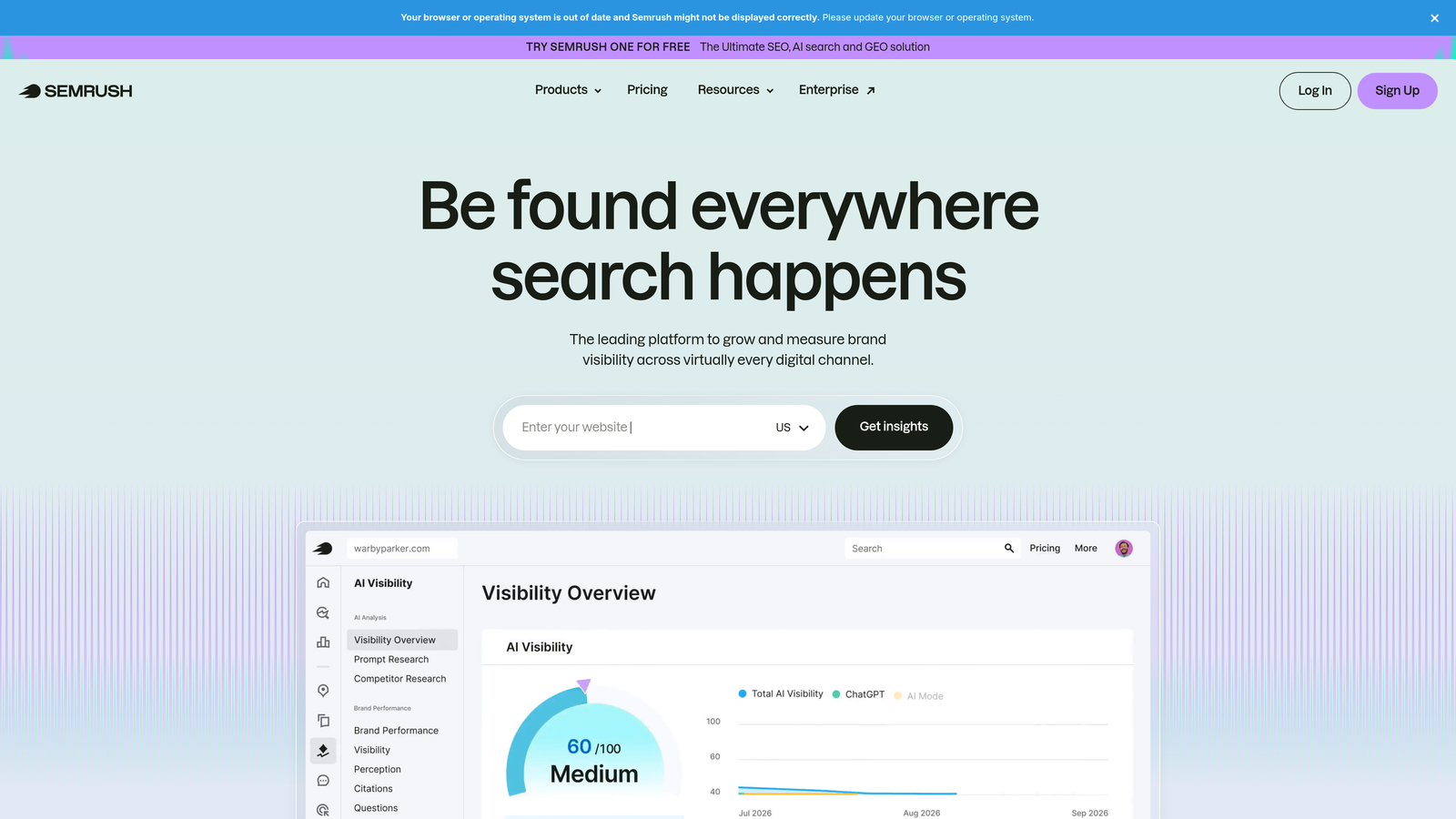 Screenshot of Semrush website