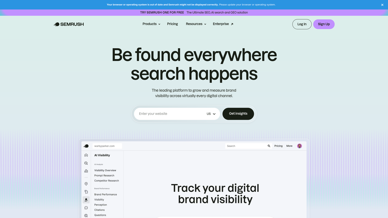 Screenshot of Semrush website