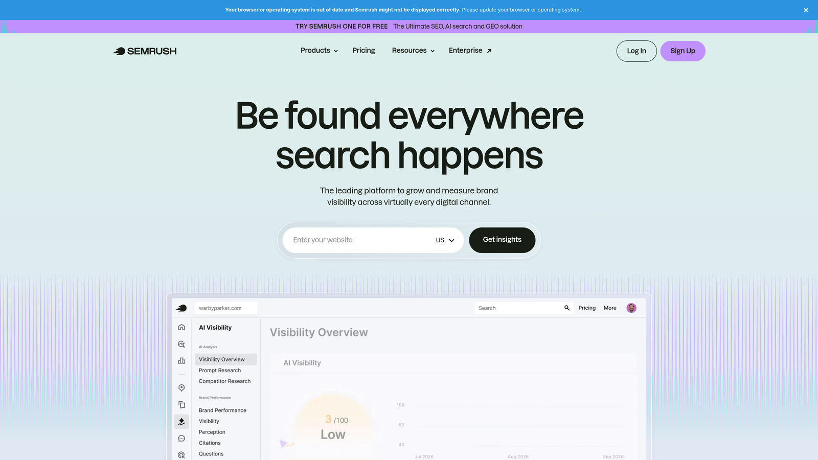 Screenshot of Semrush website