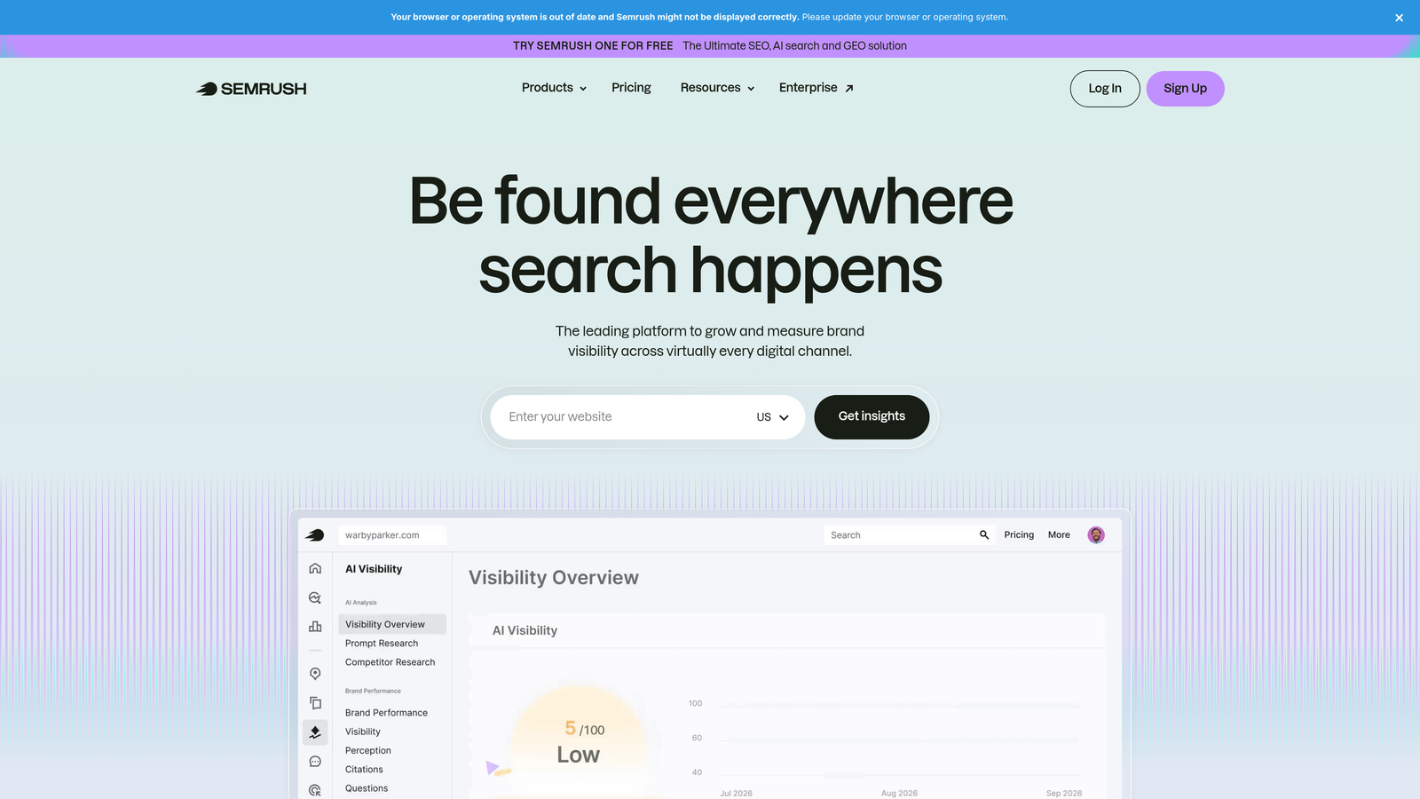 Screenshot of Semrush website