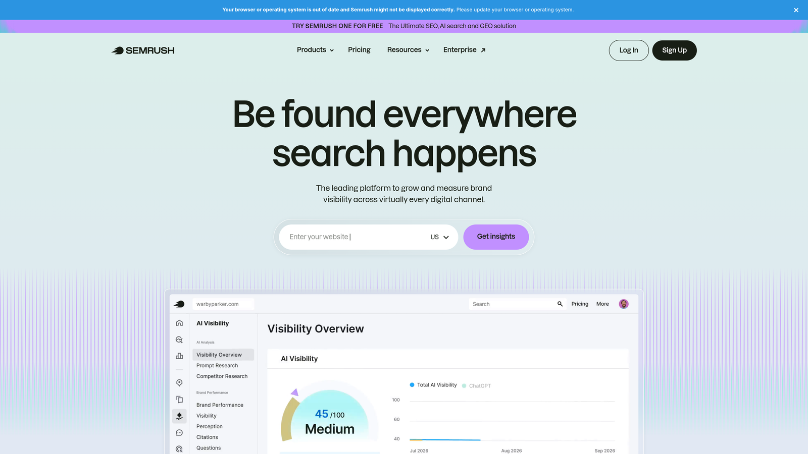 Screenshot of Semrush website