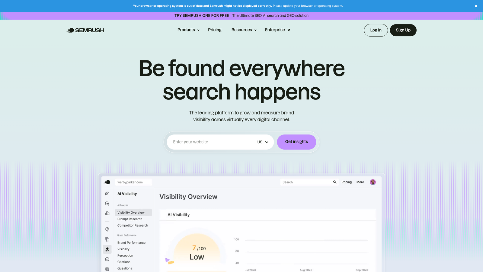 Screenshot of Semrush website
