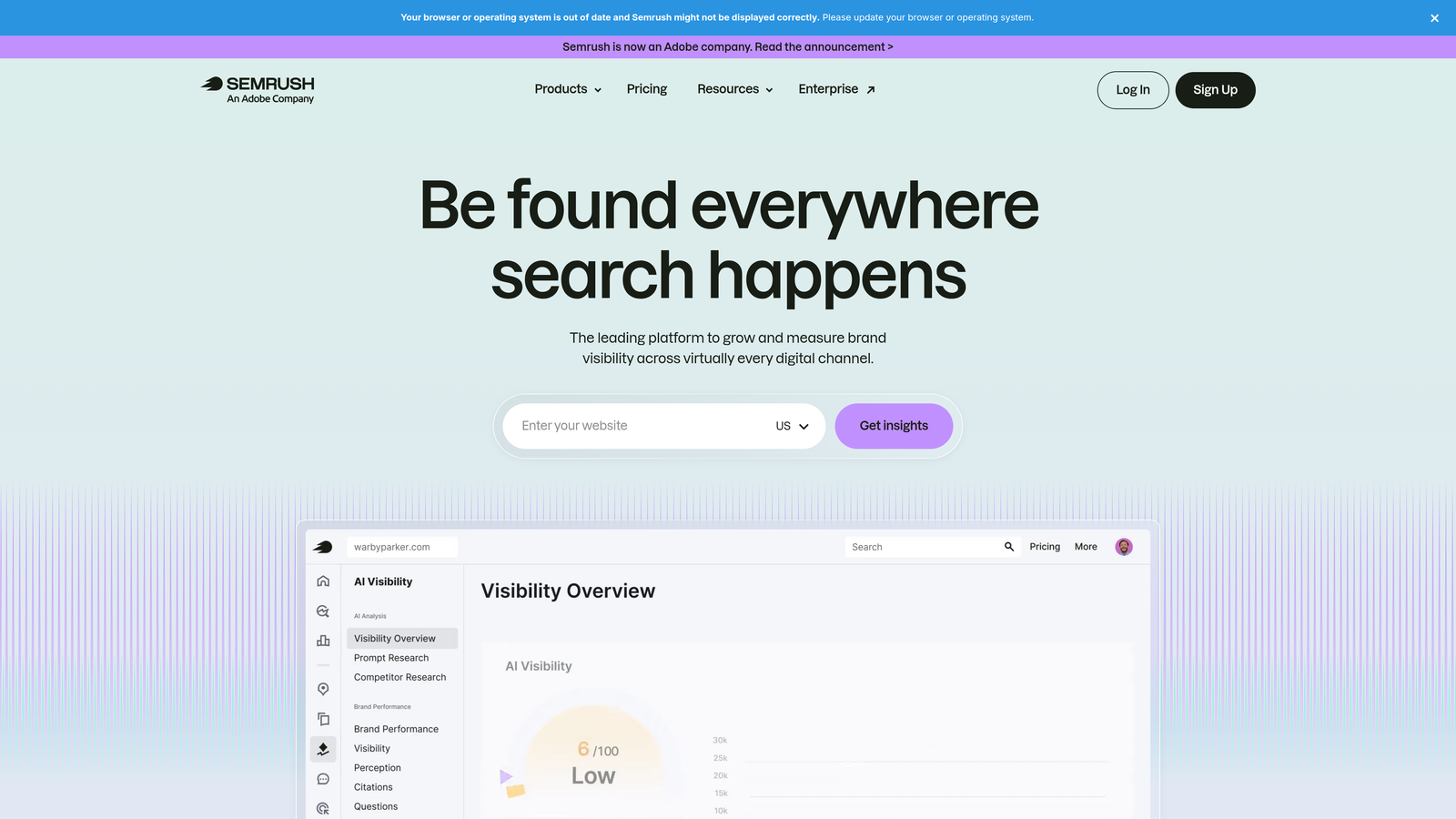 Screenshot of Semrush website