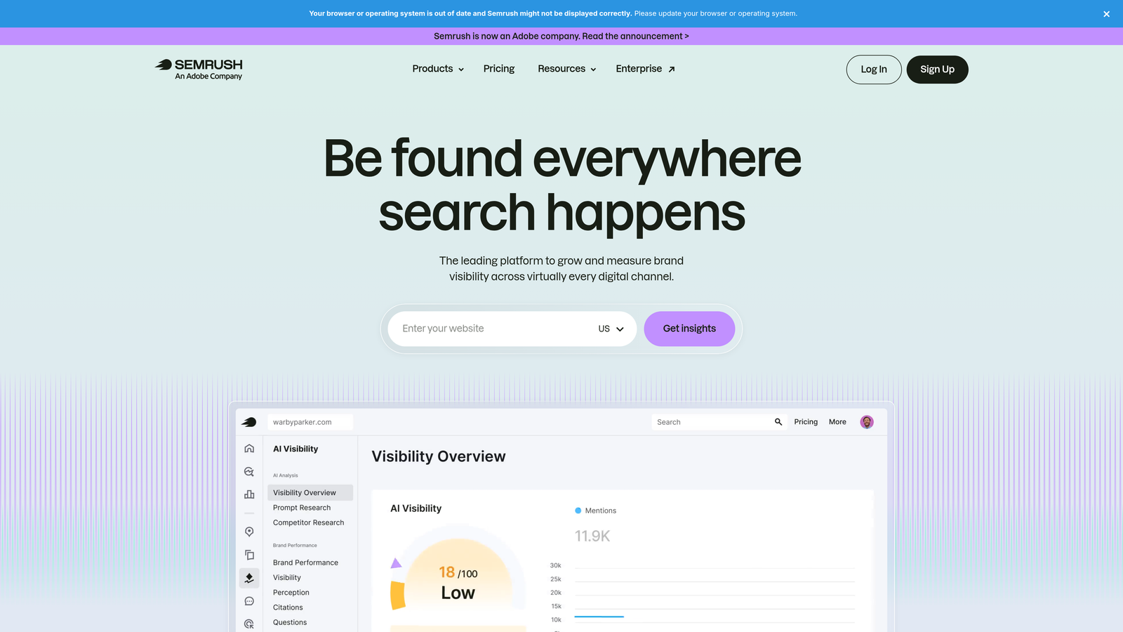 Screenshot of Semrush website