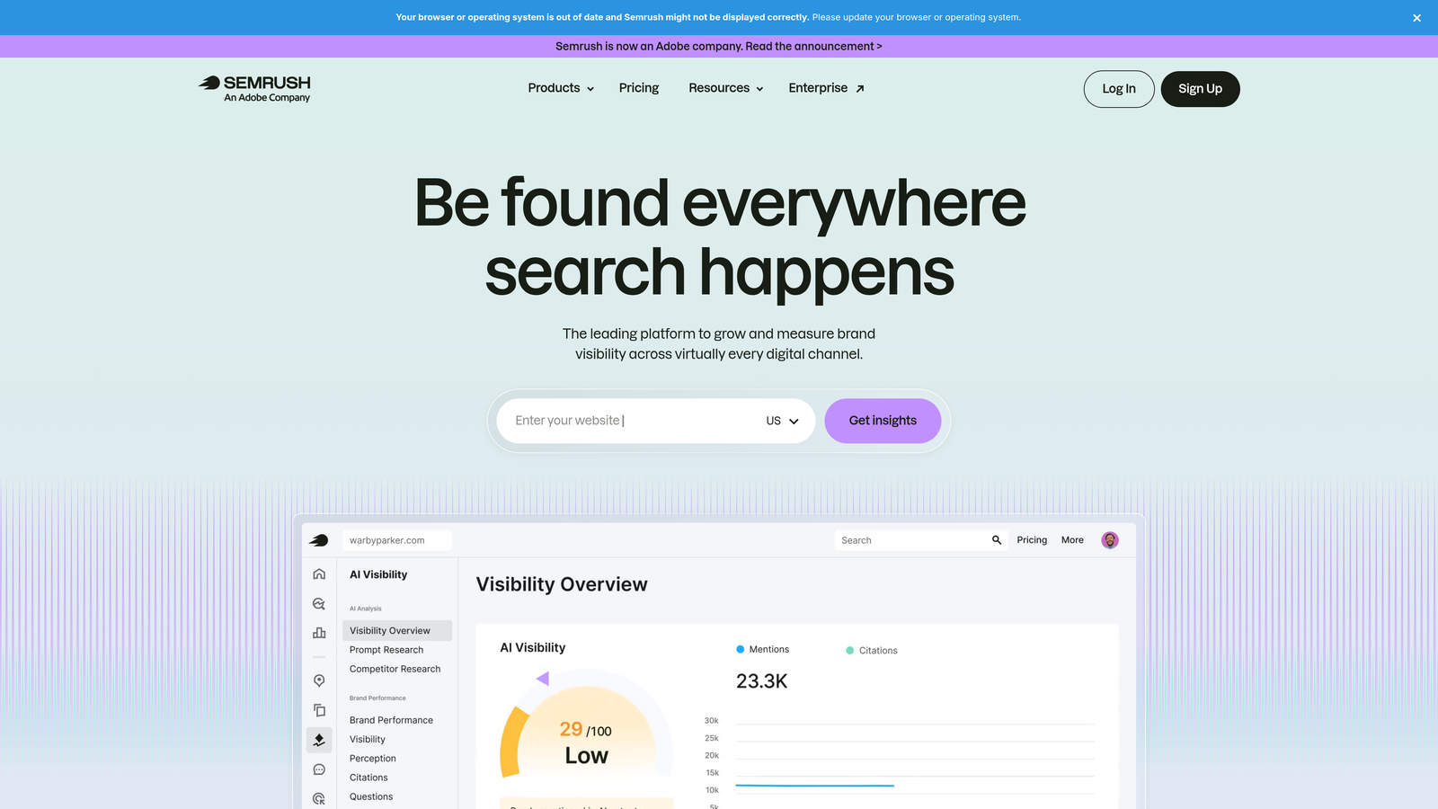 Screenshot of Semrush website