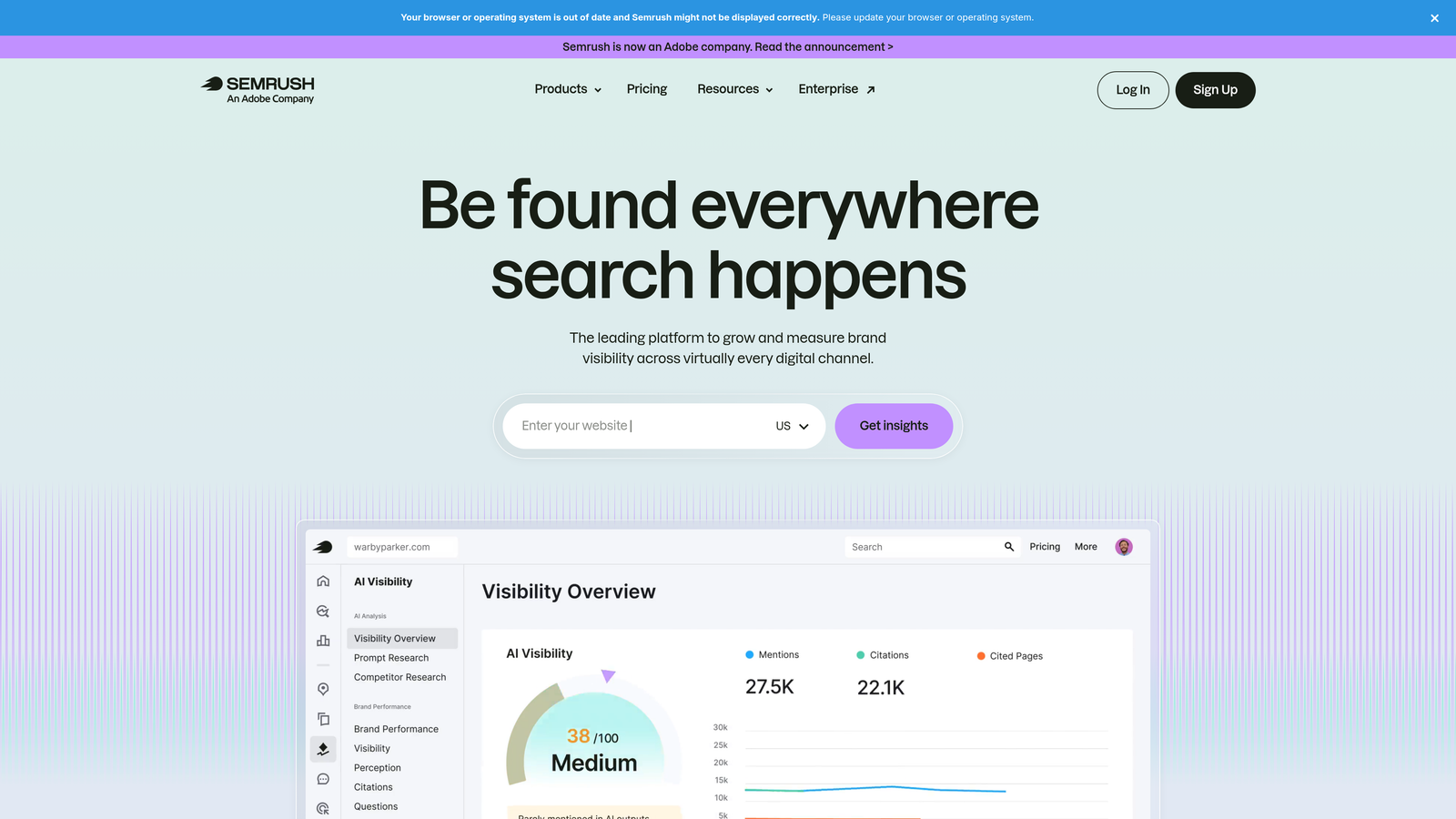 Screenshot of Semrush website