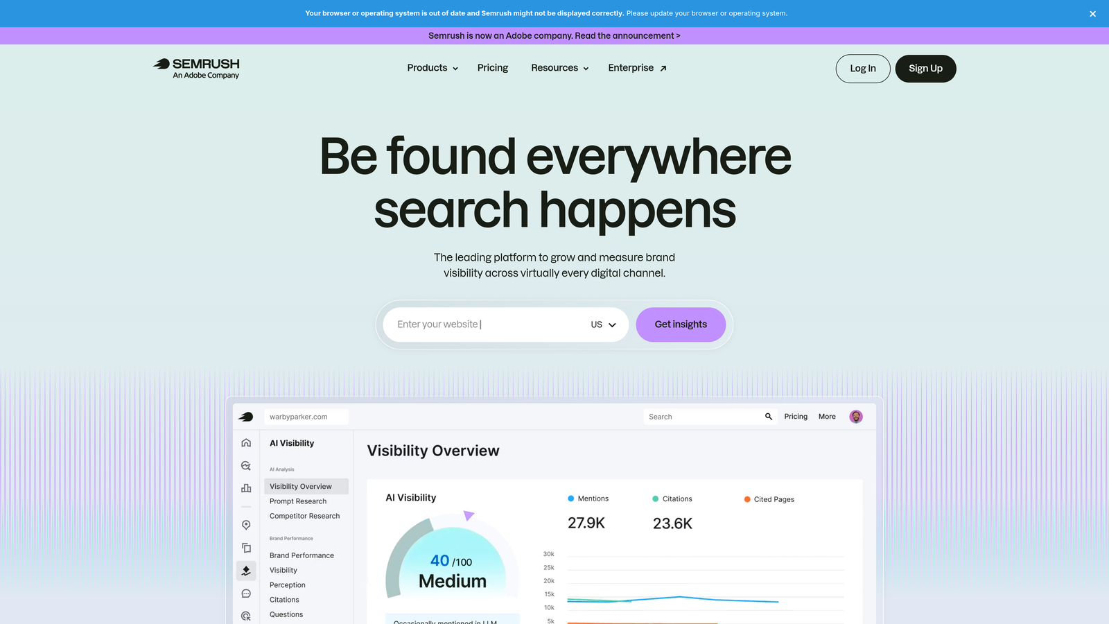 Screenshot of Semrush website