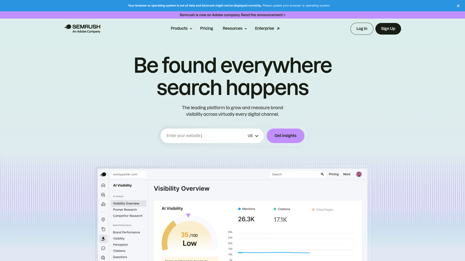Screenshot of Semrush website