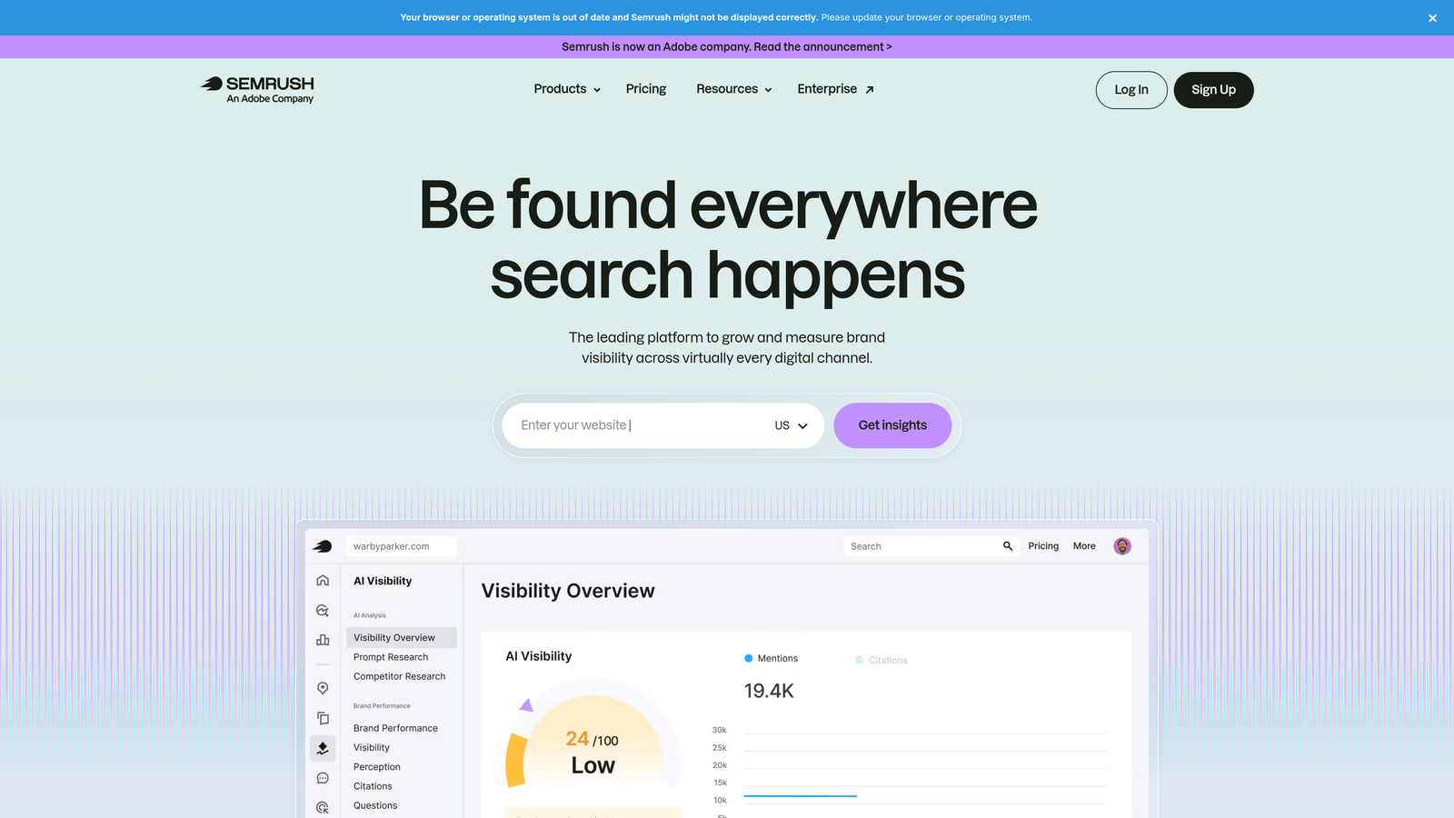 Screenshot of Semrush website