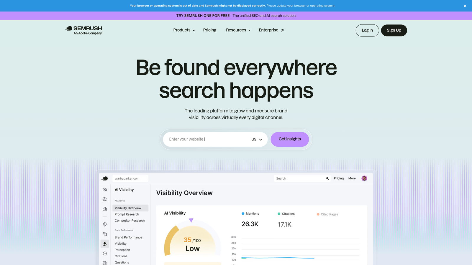 Screenshot of SEMrush website